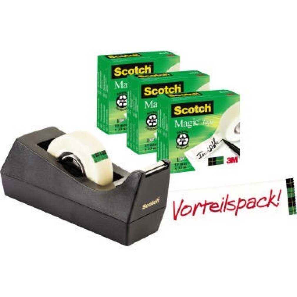 SCOTCH Klebeband Tischabroller Schwarz + 3x Magic 19mmx3 C38SM3S