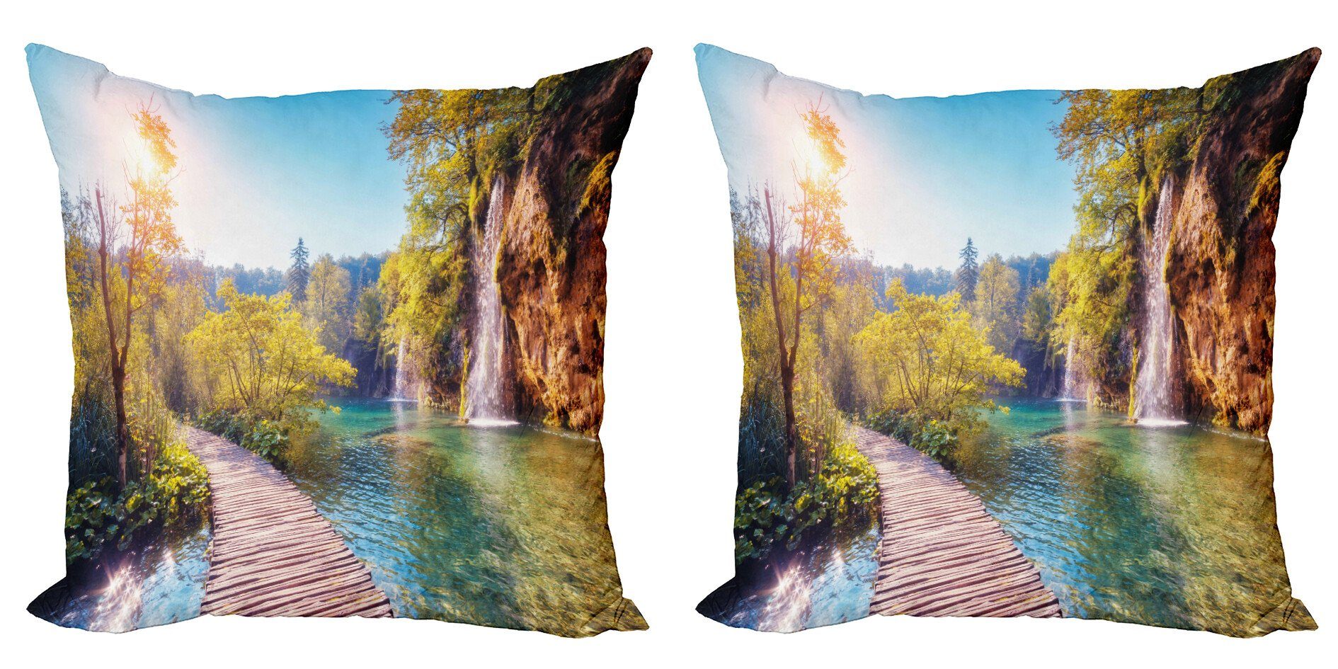 Kissenbezüge Modern Accent Doppelseitiger Digitaldruck, Abakuhaus (2 Stück), Natur Idyllische See Wasserfall