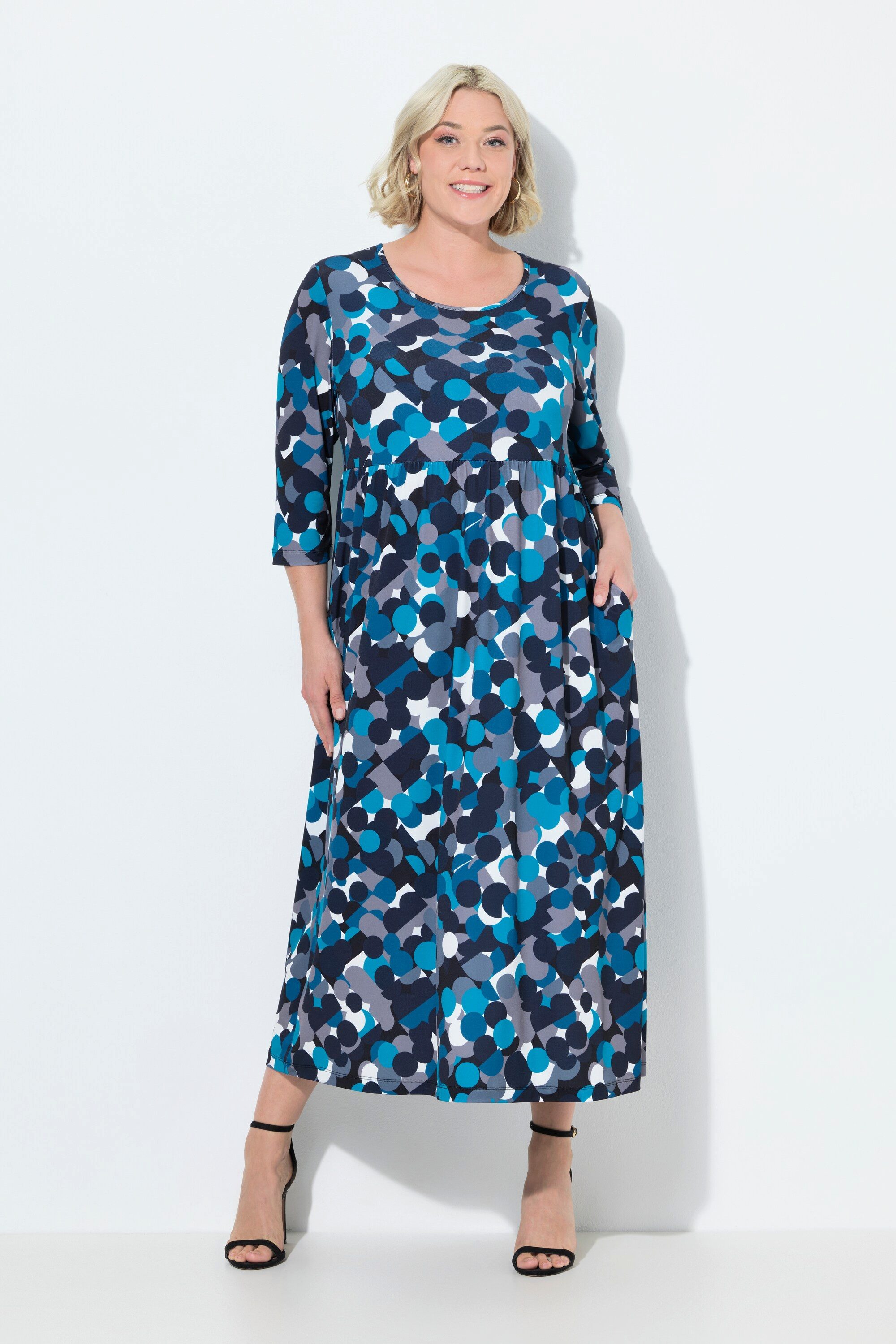 Maxikleid Jerseykleid Punkte A-Linie Rundhals 3/4-Arm