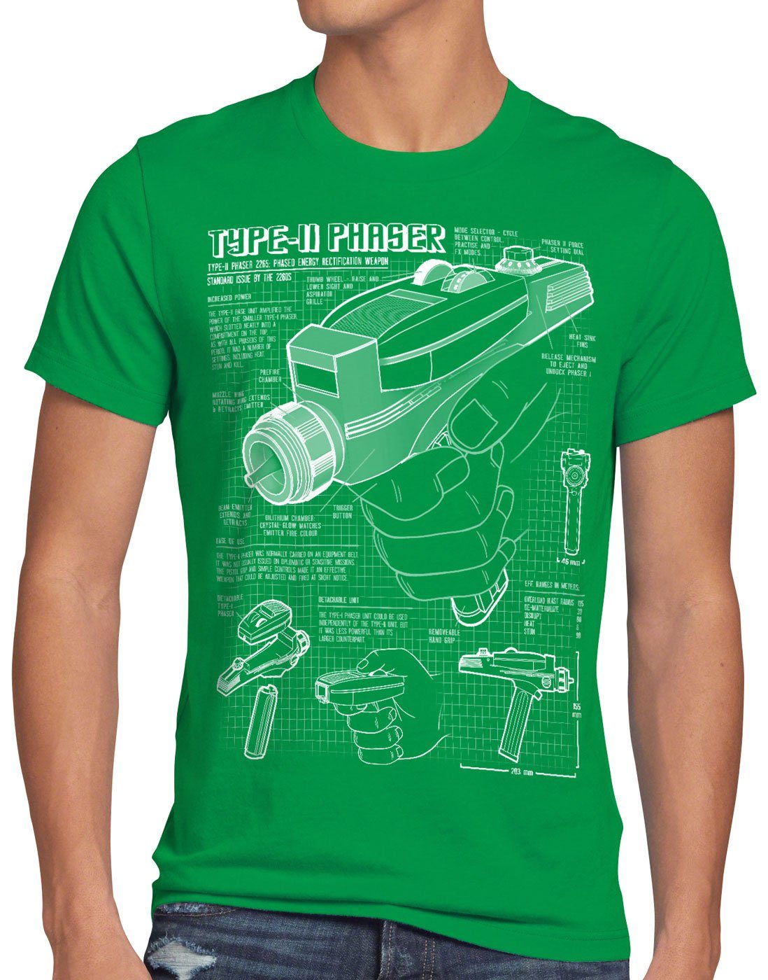 style3 Print-Shirt Herren T-Shirt Phaser 2265 Blaupause NCC-1701 trek trekkie star grün