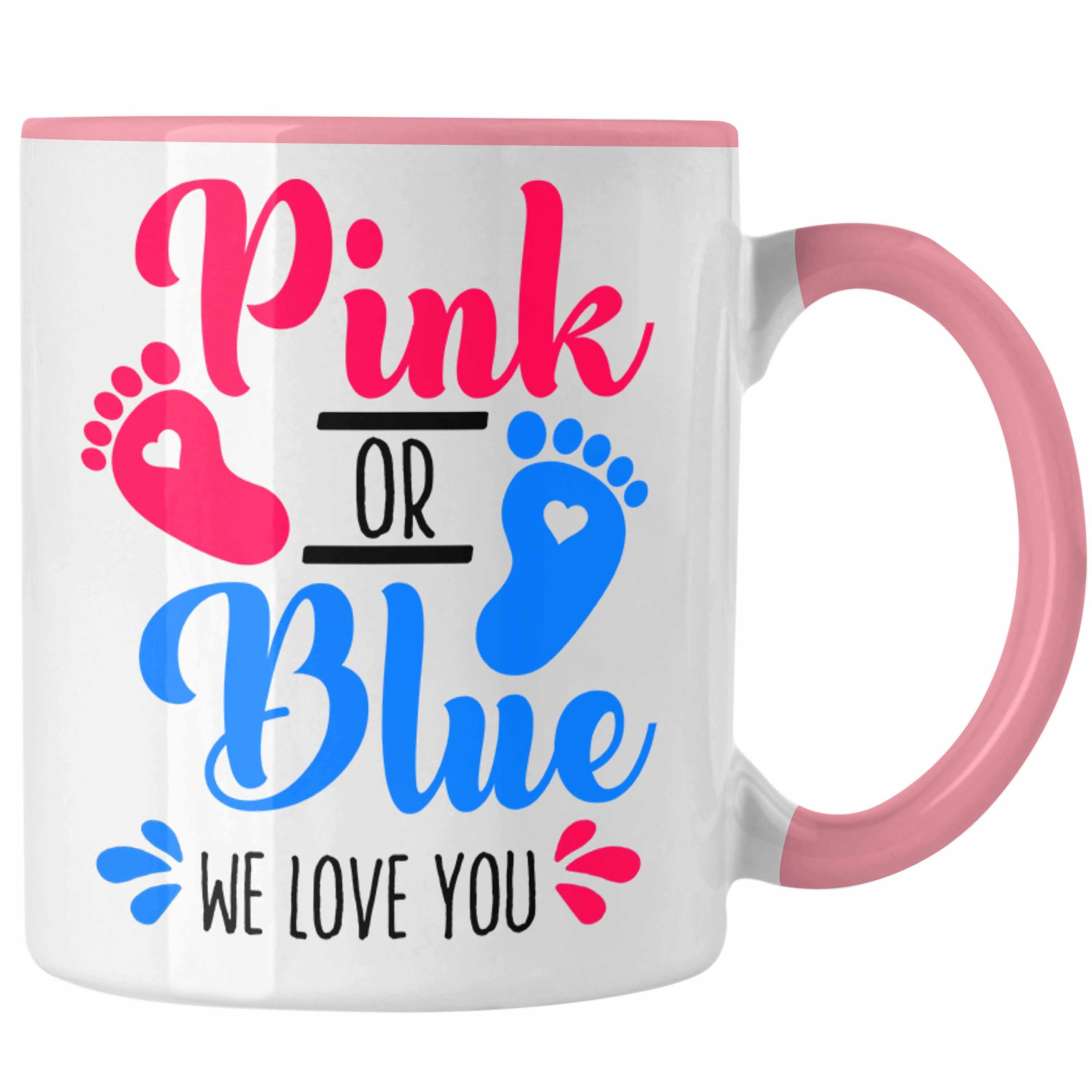 Trendation Tasse Tasse Gender Reveal Geschenk Pink Or Blue We Love You Baby Überraschun Rosa
