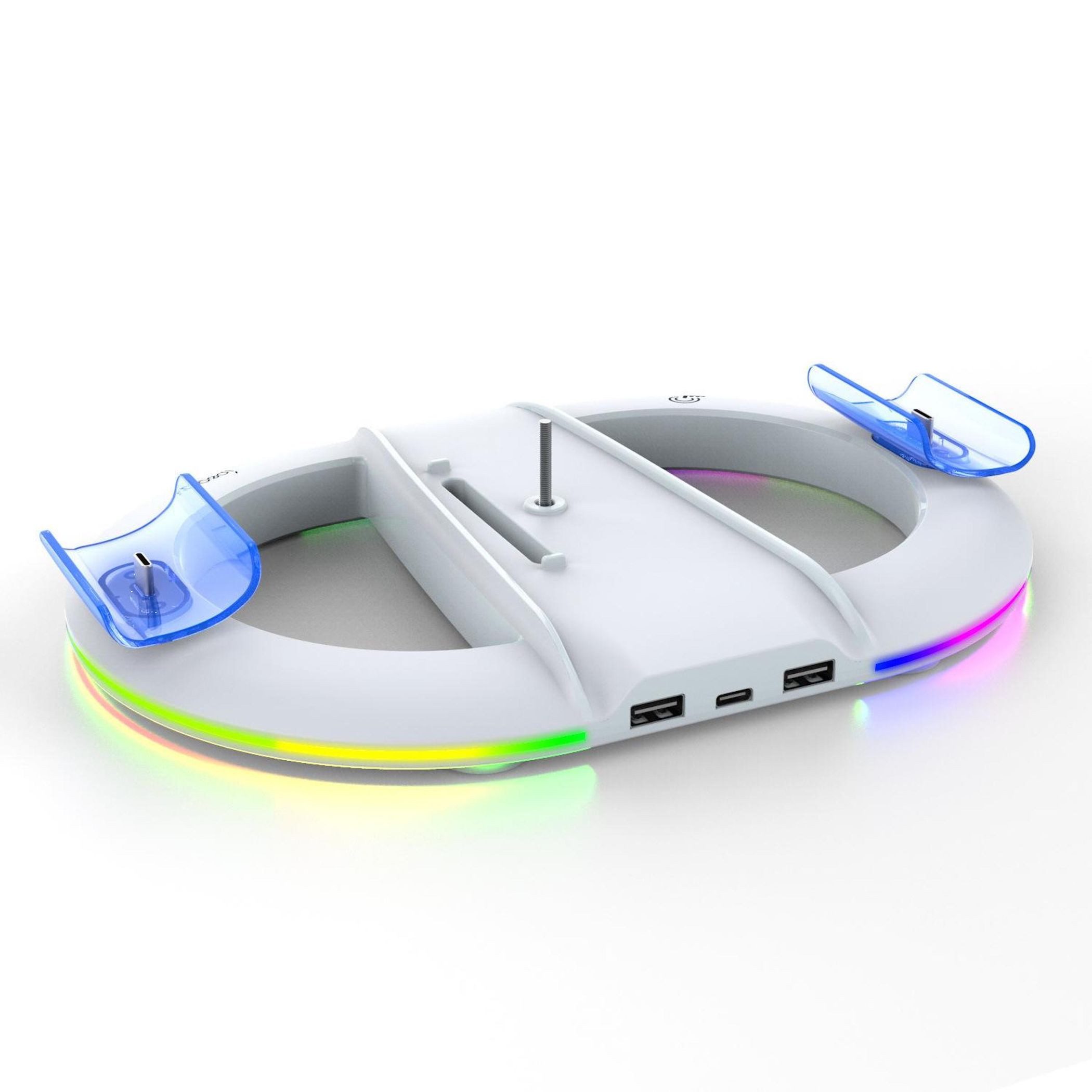 Wigento Vertical Stand PS5 Pro Slim Ladestation Controller RGB Weiß Gaming-Adapter, 0 cm, Controller Ladefunktion, LED Licht, Kopfhörerhalter