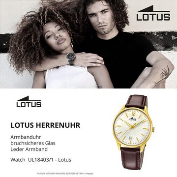 Lotus Quarzuhr Lotus Herren Uhr Elegant L18403/1 Leder, Herren Armbanduhr rund, mittel (ca. 39mm), Lederarmband braun