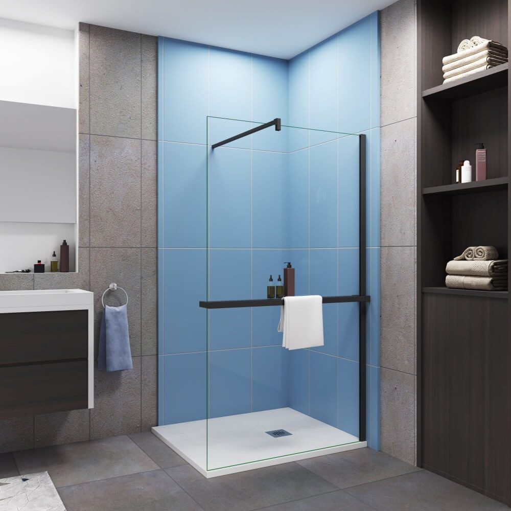 Duschparadies Walk-in-Dusche Duschabtrennung 200cm Walk in NANO Glas mit Handtuchhalter Duschwand, Einscheibensicherheitsglas