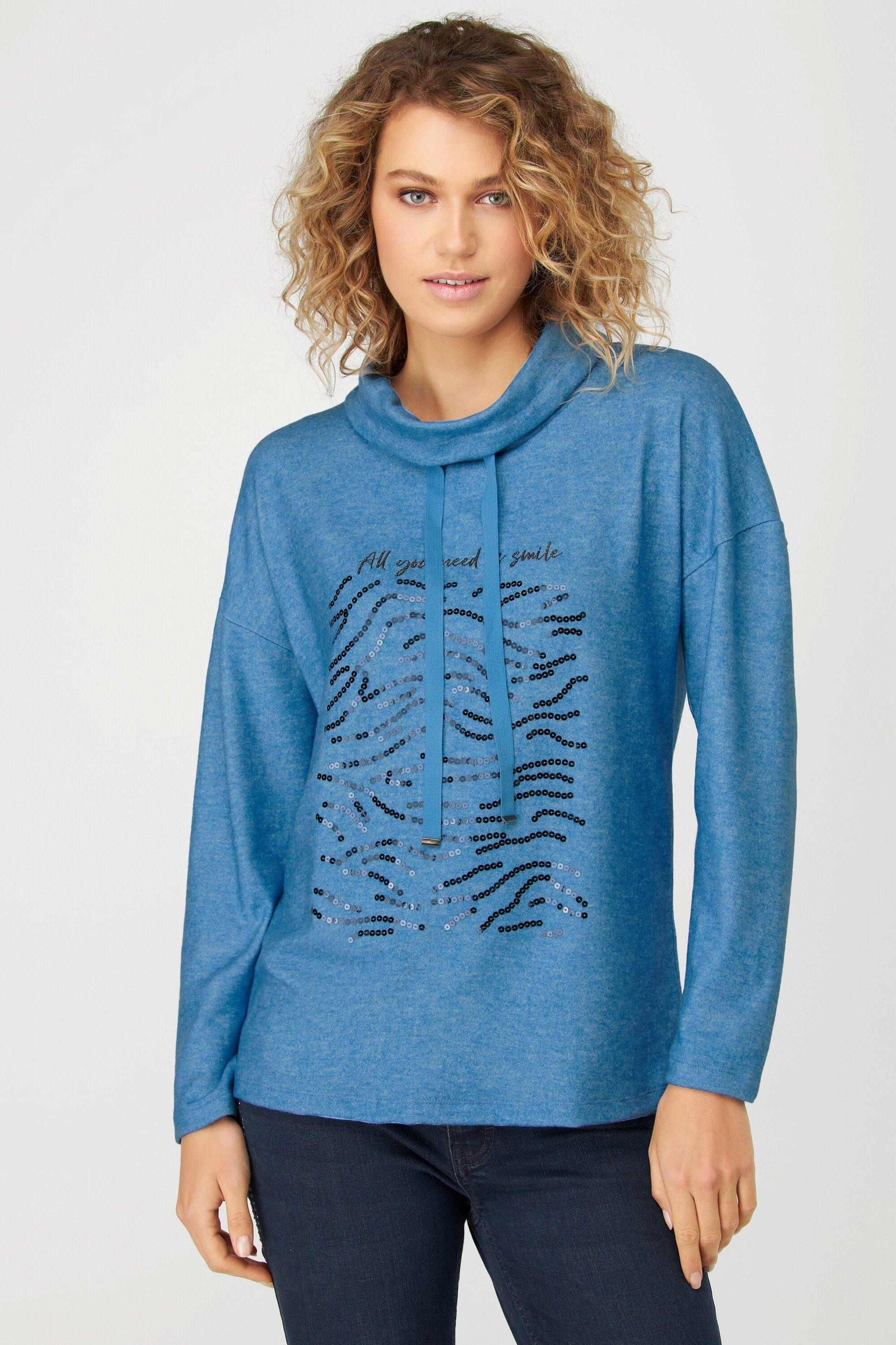 Gina Laura Sweatshirt Sweatshirt Flausch-Sweat bedruckt Stehkragen,  verzierter Druck mit Schriftmotiv