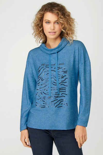 Gina Laura Sweatshirt Sweatshirt Flausch-Sweat bedruckt Stehkragen