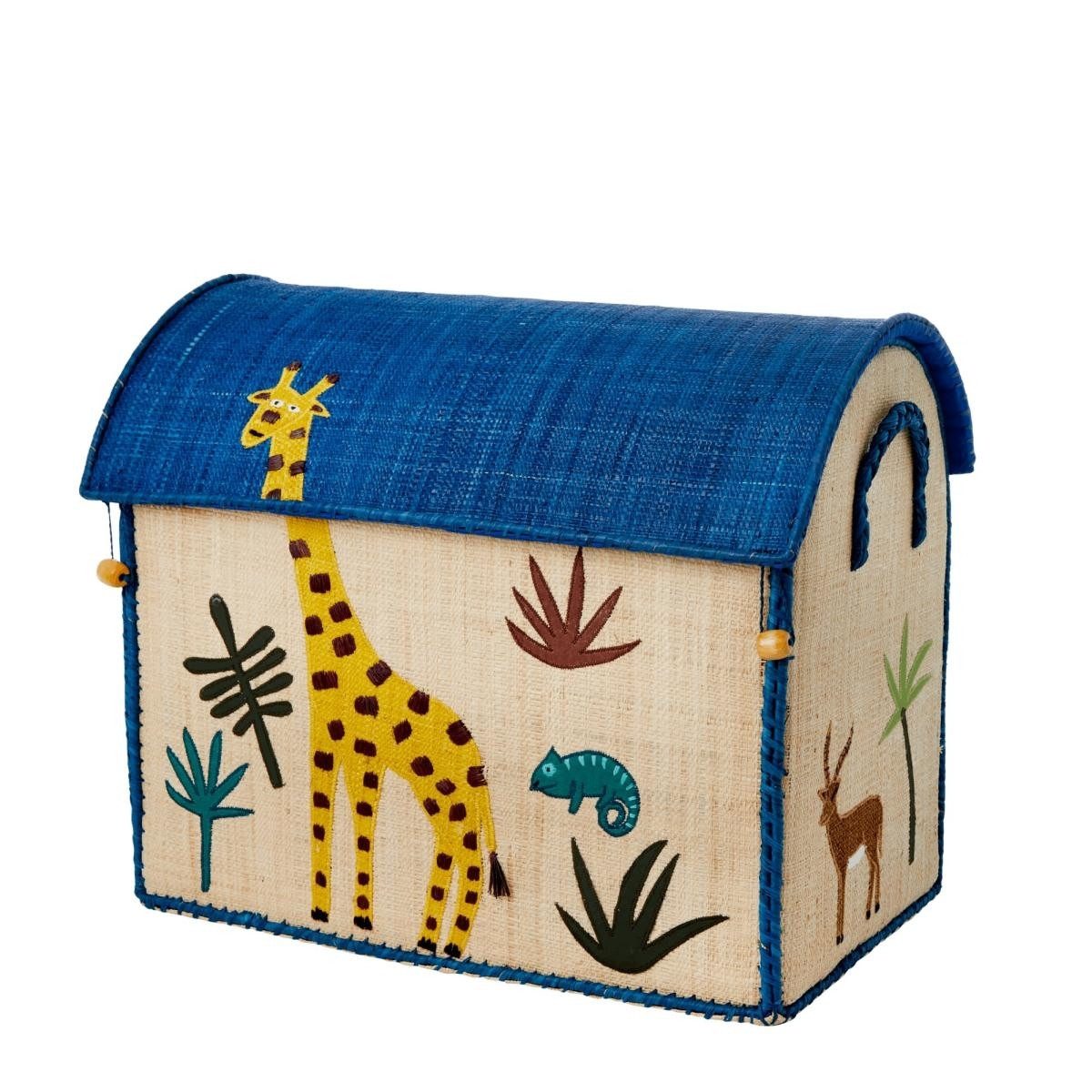 rice Aufbewahrungskorb Landhauskorb Raffia Giraffe mit Deckel Griffe Kinderzimmer