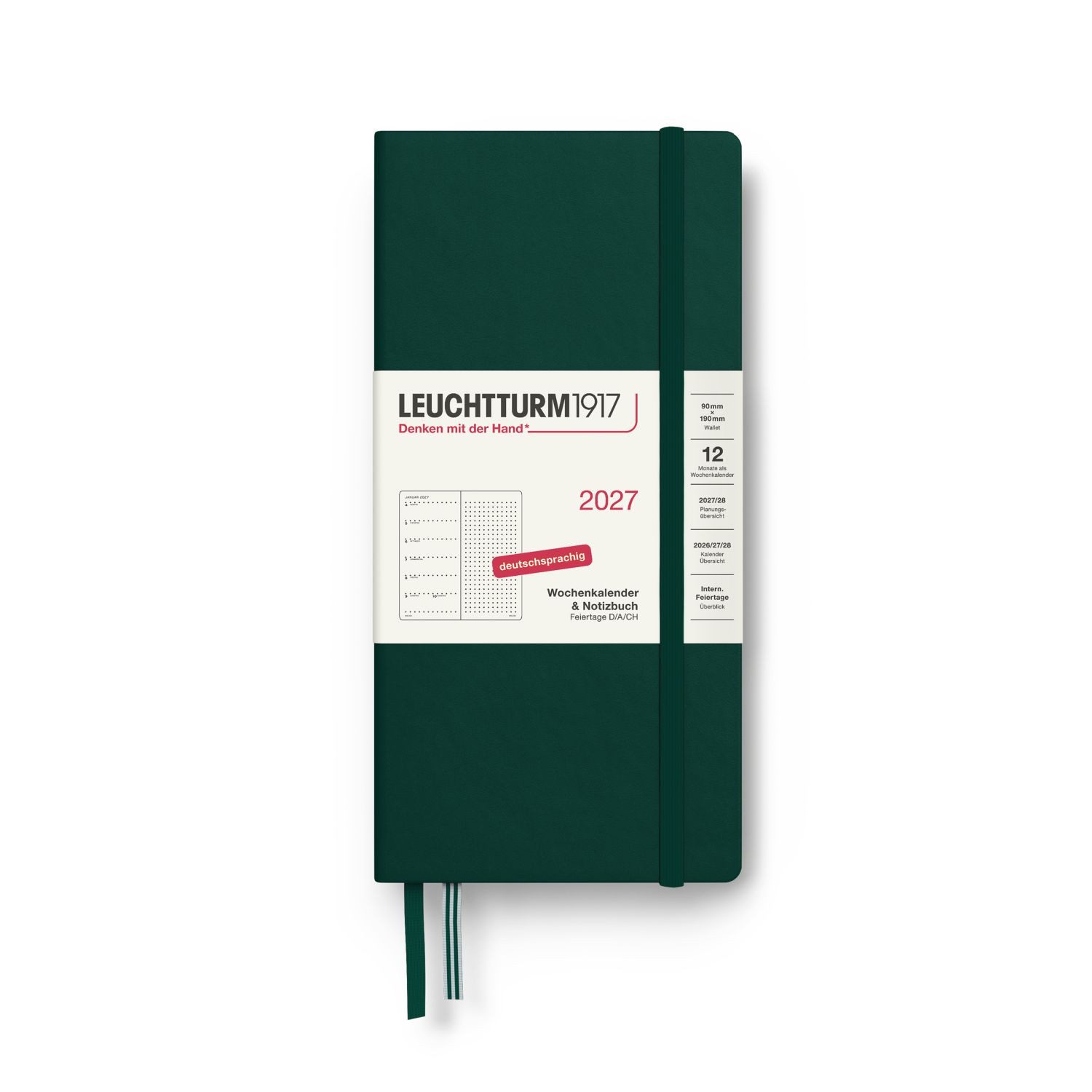 Leuchtturm1917 Taschenkalender Wochenkalender 2027 & Notizbuch Wallet B6+ x A6 Forest Green