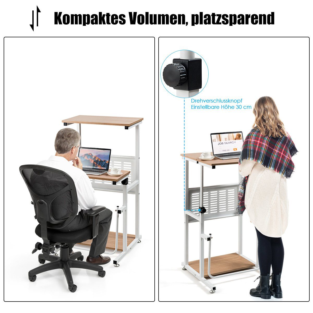 Schreibtisch, COSTWAY 98 cm Tisch, 55x53x Steh-Sitz 68-98cm, höhenverstellbar