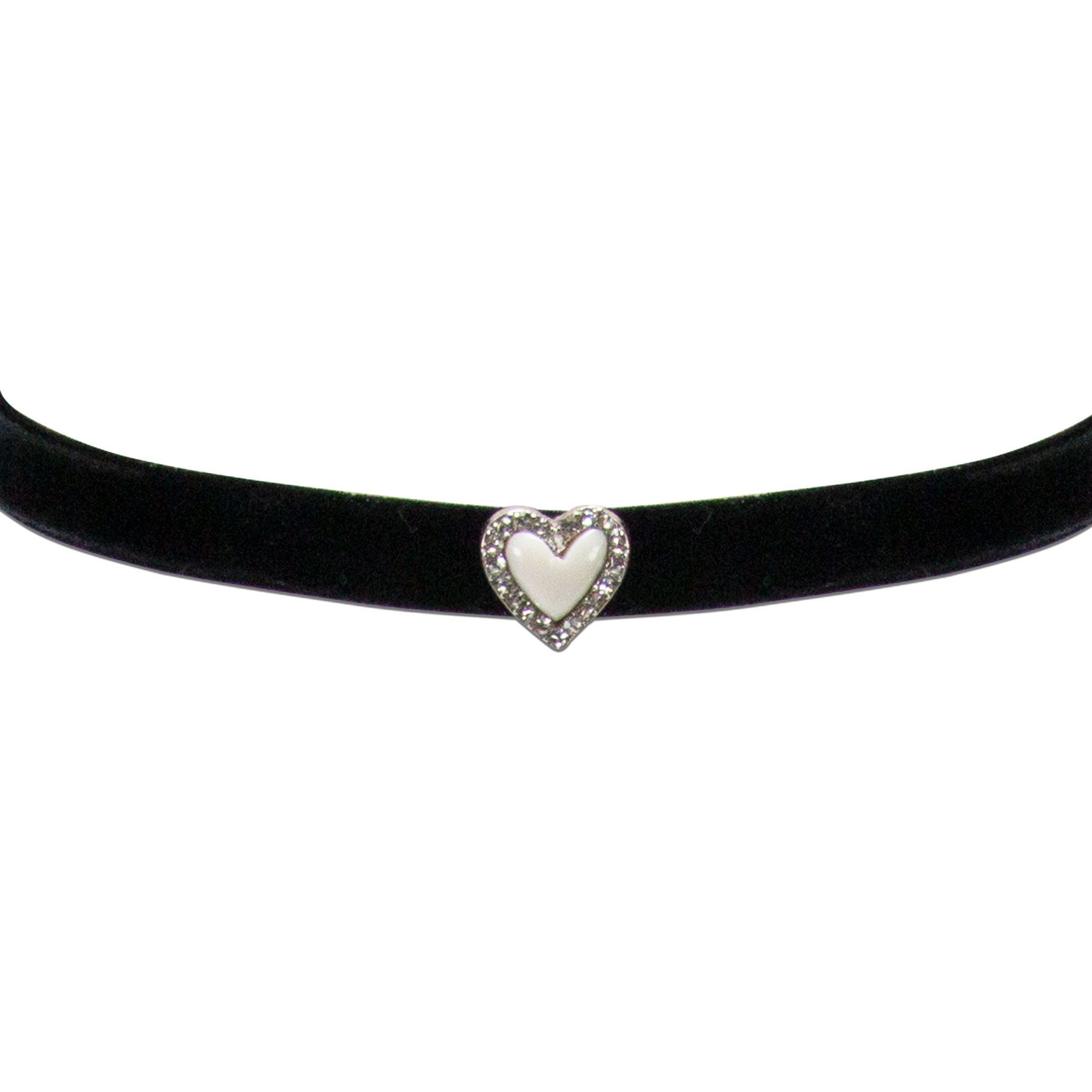 Alpenflüstern Choker Trachten-Samt-Kropfband Strassherz (schwarz), - nostalgische Trachtenkette enganliegend, Kropfkette elastisch, elega