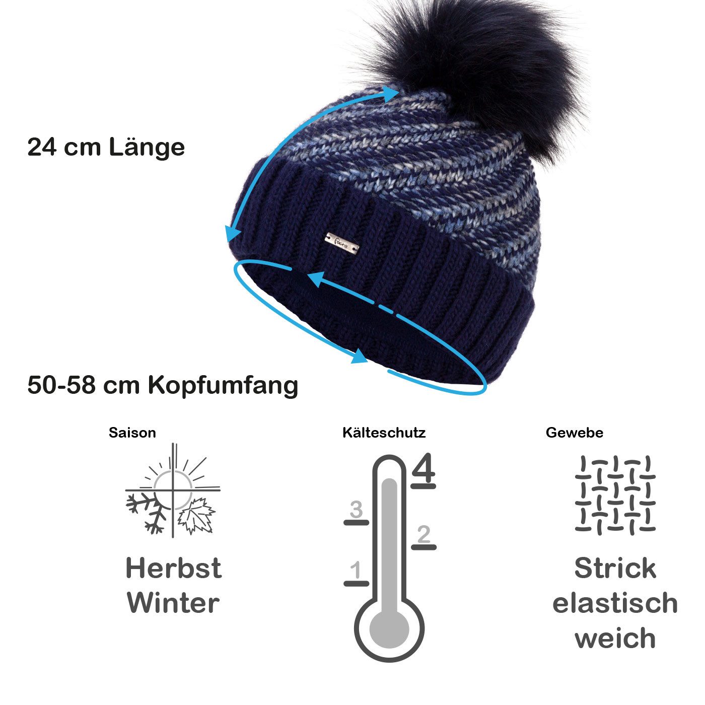 Faera Bommelmütze Wintermütze Damen Herren Mütze Beanie Haube gefüttert Bommelmütze