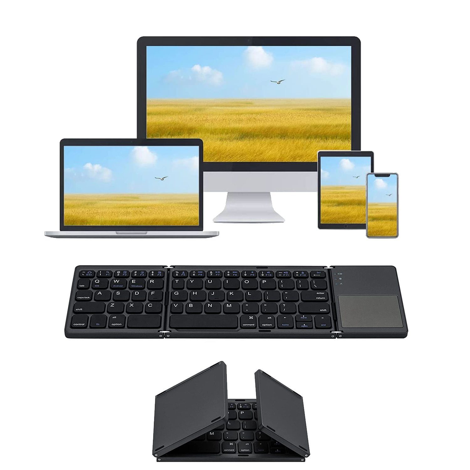 Diida Bluetooth-Tastatur, Wireless-Tastatur, Faltbare, mit Touchpad Slimline-Tastatur