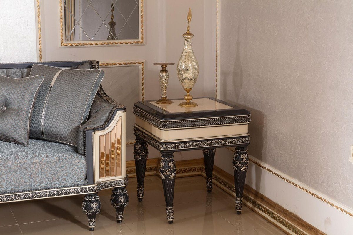 Casa Padrino Beistelltisch Luxus - Prunkvoller - Barockstil Barock Prunkvoll Massivholz Barock / - Schwarz im Beistelltisch Beige Gold / Tisch & Möbel Edel