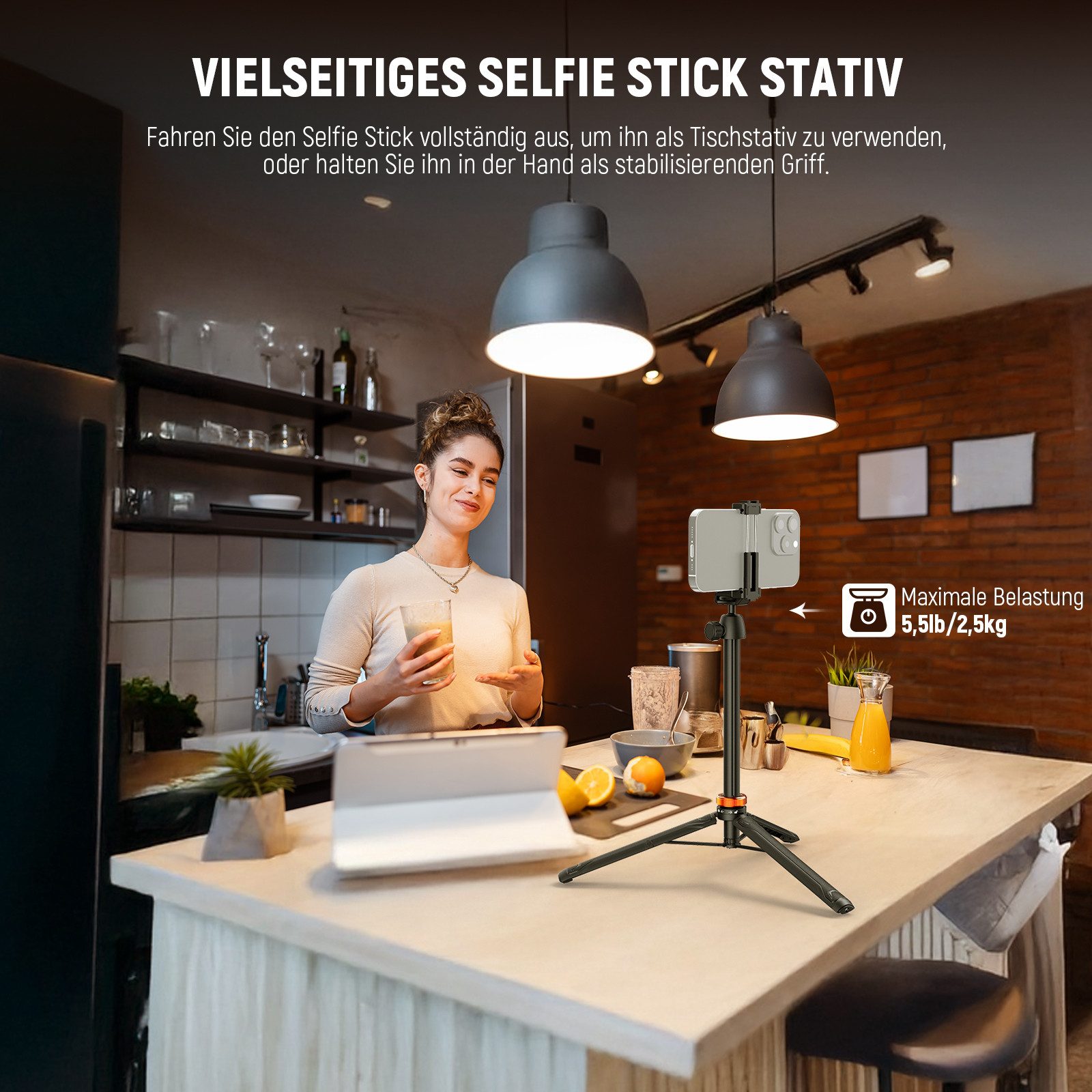 Neewer TS04 59"Selfie Stick Stativ, mit Fernbedienbarem und Kugelkopf Handstativ (Kleines Metall Tragbares Reisestativ für iPhone & DSLR Kameras)