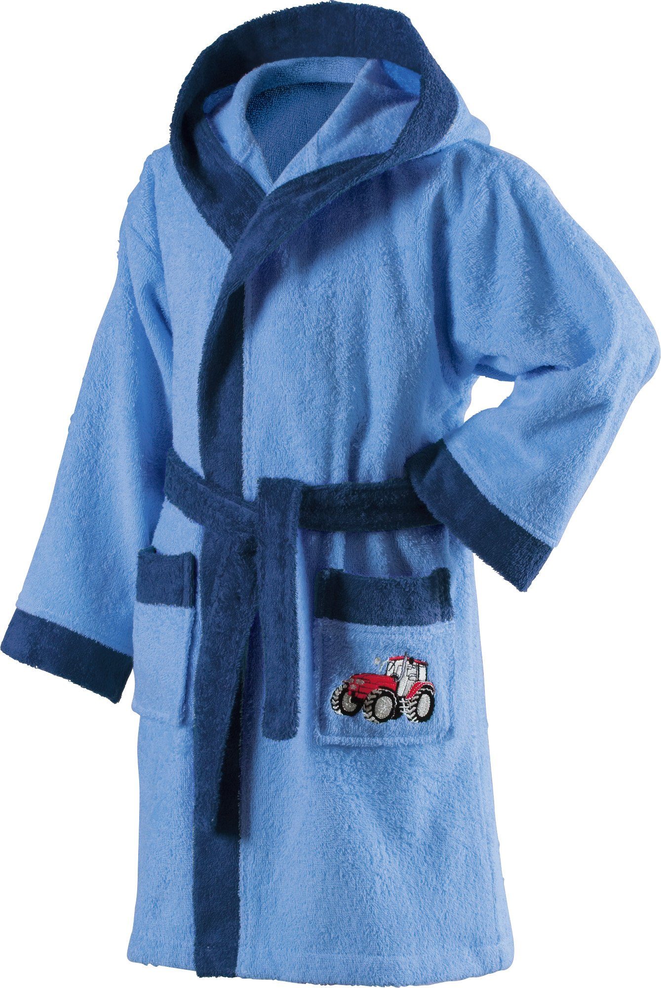 Erwin Müller Kinderbademantel Kinder-Bademantel mit Kapuze, Rückenlänge: 65 cm, Frottier, mit Kapuze/mit Aufsatztasche:, default, Walk-Frottier Uni/Motiv: Traktor