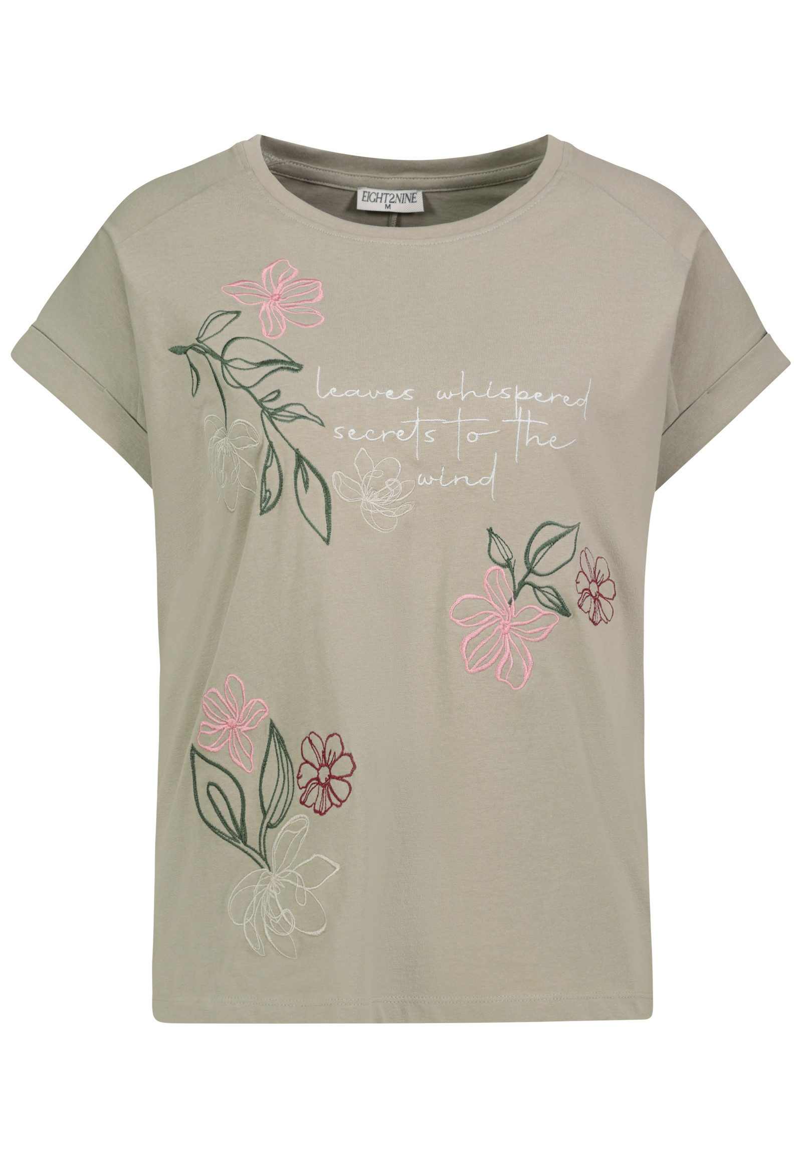 Eight2Nine T-Shirt Damen Baumwollshirt mit floralen Stickereien unterschiedliche Stickmotive, angeschnittene Ärmel