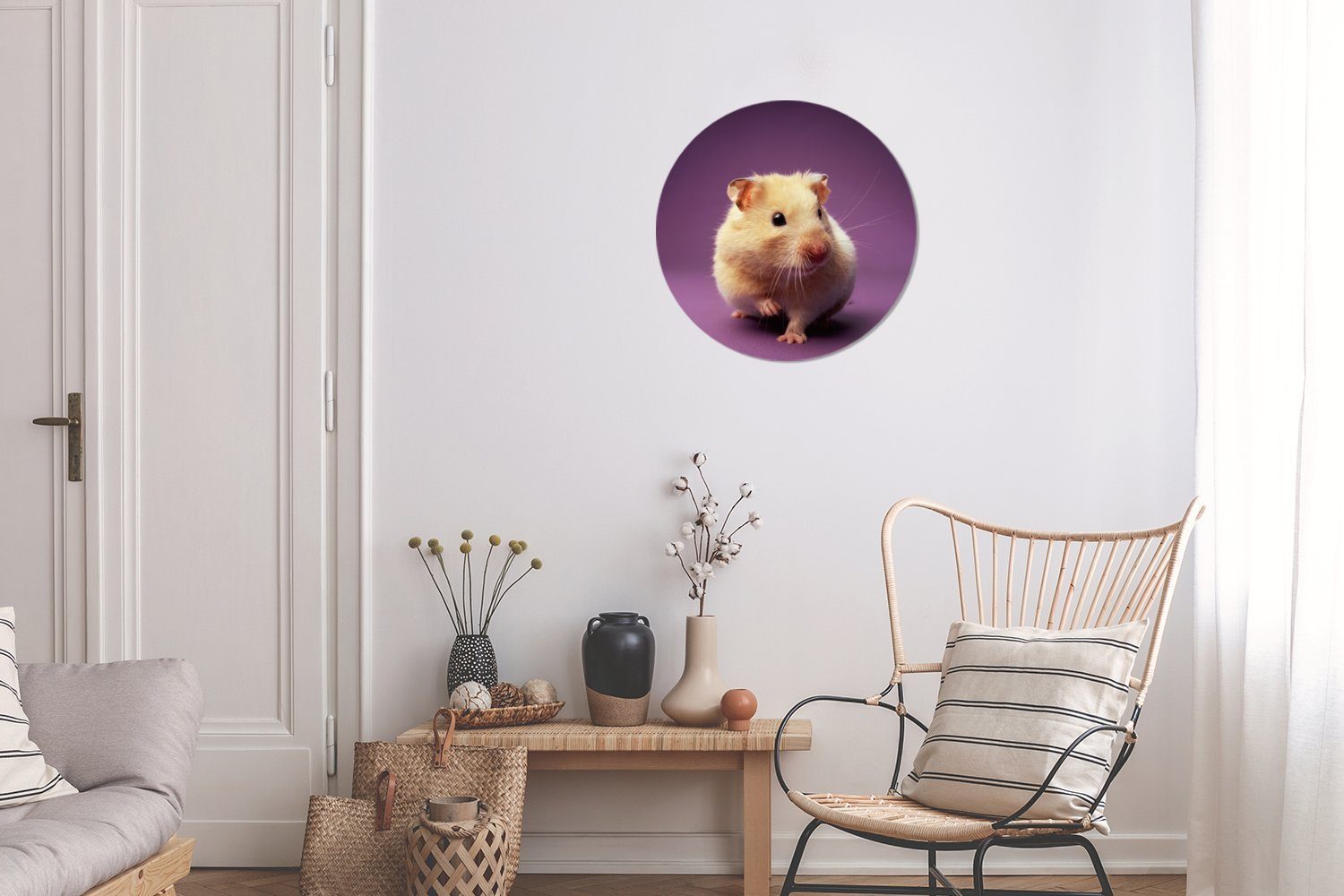 MuchoWow Wandsticker Nahaufnahme eines Hamsters Kinderzimmer, lila Tapetenaufkleber, St), Tapetenkreis für einem Rund, (1 auf Wohnzimmer Hintergrund
