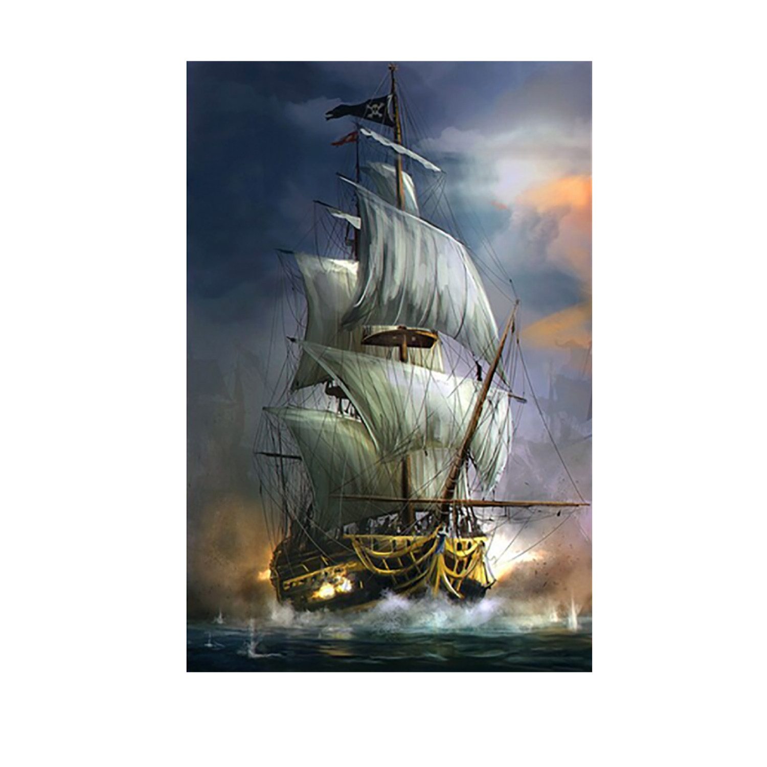 TPFLiving Kunstdruck (OHNE RAHMEN) Poster - Leinwand - Wandbild, Alte klassische Segelschiffe (Leinwand Malerei), Farben: Grau, Blau, Weiß, Orange, Rot - Größe: 20x30cm