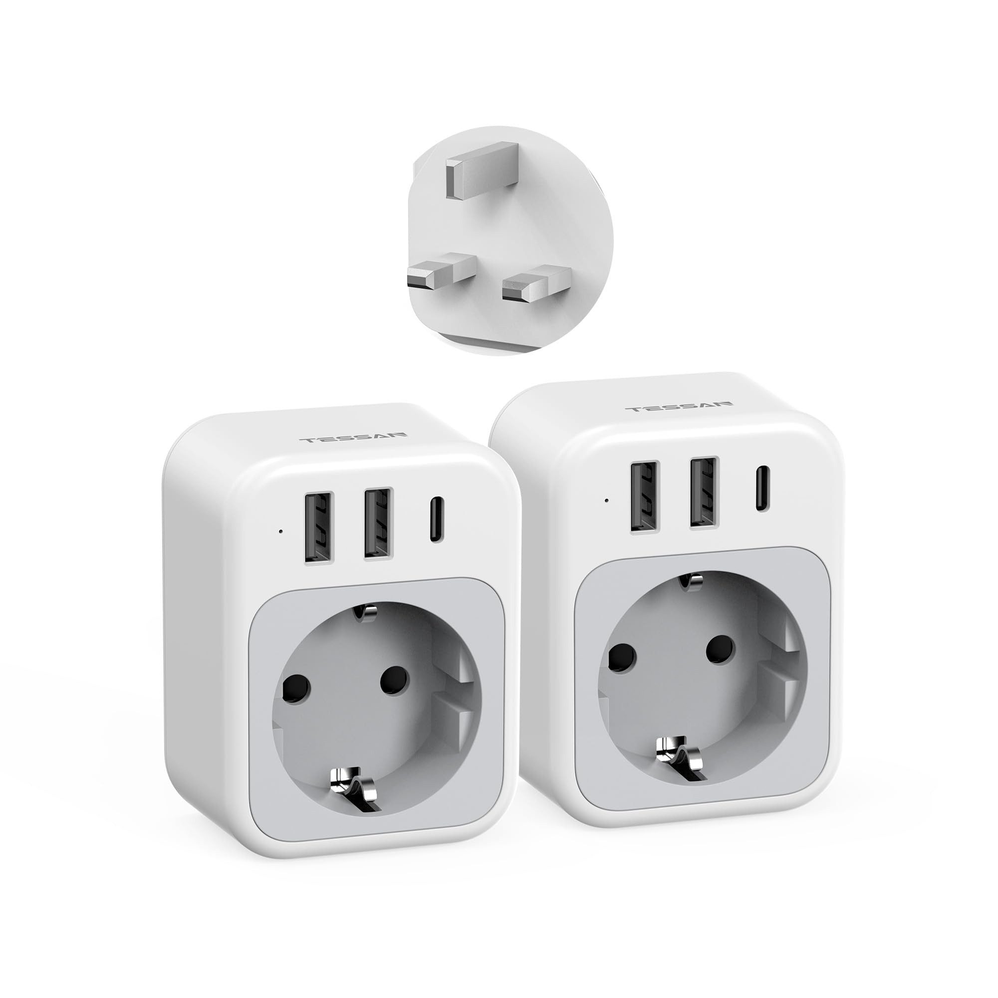 TESSAN Reiseadapter UK Typ G mit 1 USB-C 2 USB-A für England London Reiseadapter Typ G zu USB Typ A