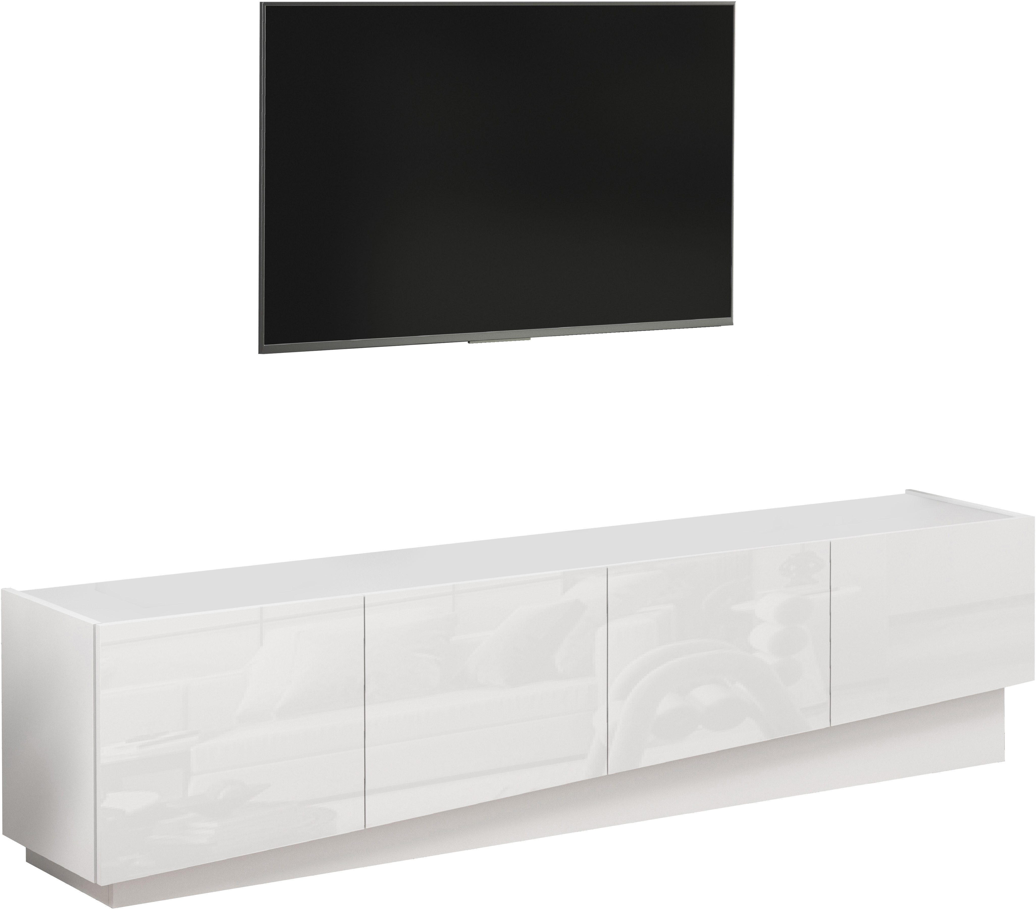 OTTO home Lowboard VELA, Lowboard, Breite 180 cm, Design mit schrägen Türen,Made in Italy (1 St), Maße B/T/H: 180x35x45, Hochglanz lackierte Fronten,TV-Board,TV-Kommode