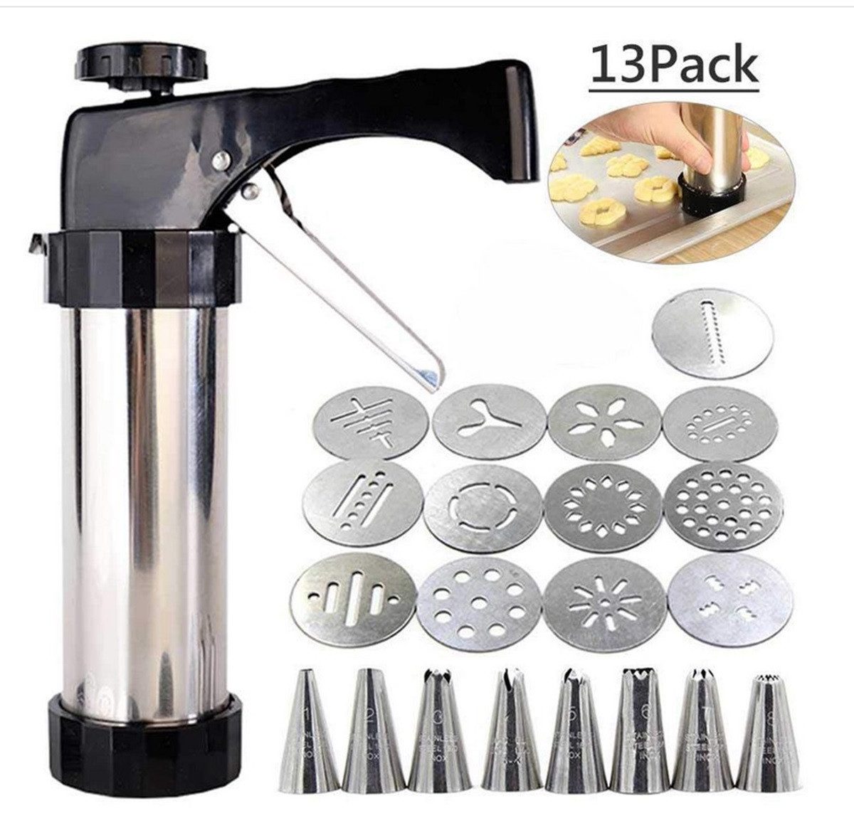 DOPWii Biskuitpresse Kekspresse Set zum Backen,Mit 13 Keksscheiben + 8 Spritztüllen, (1-tlg)