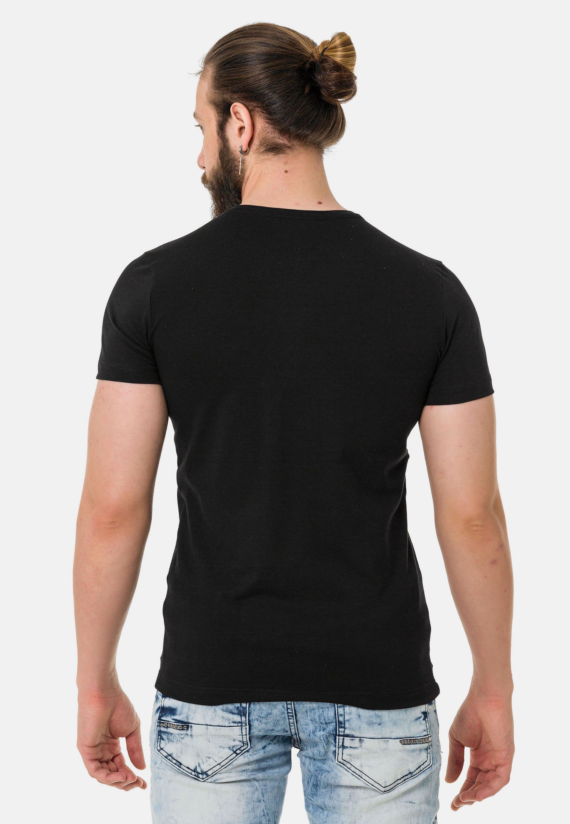 Marken-Schriftzug schwarz mit Baxx trendigem Cipo T-Shirt &