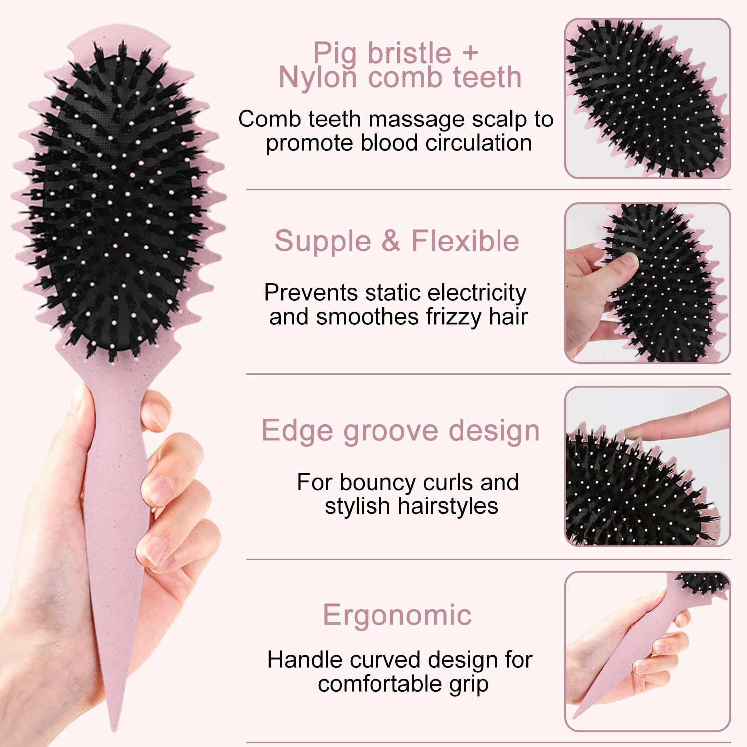 Forrlite Haarbürsten-Set Haarbürste,Lockenbürste,Curl Hair Brush für Damen,Wildschweinborsten, Haarbürste zum Kämmen und Formen, Professionelle Bürste Locken Trennung für definierte Locken