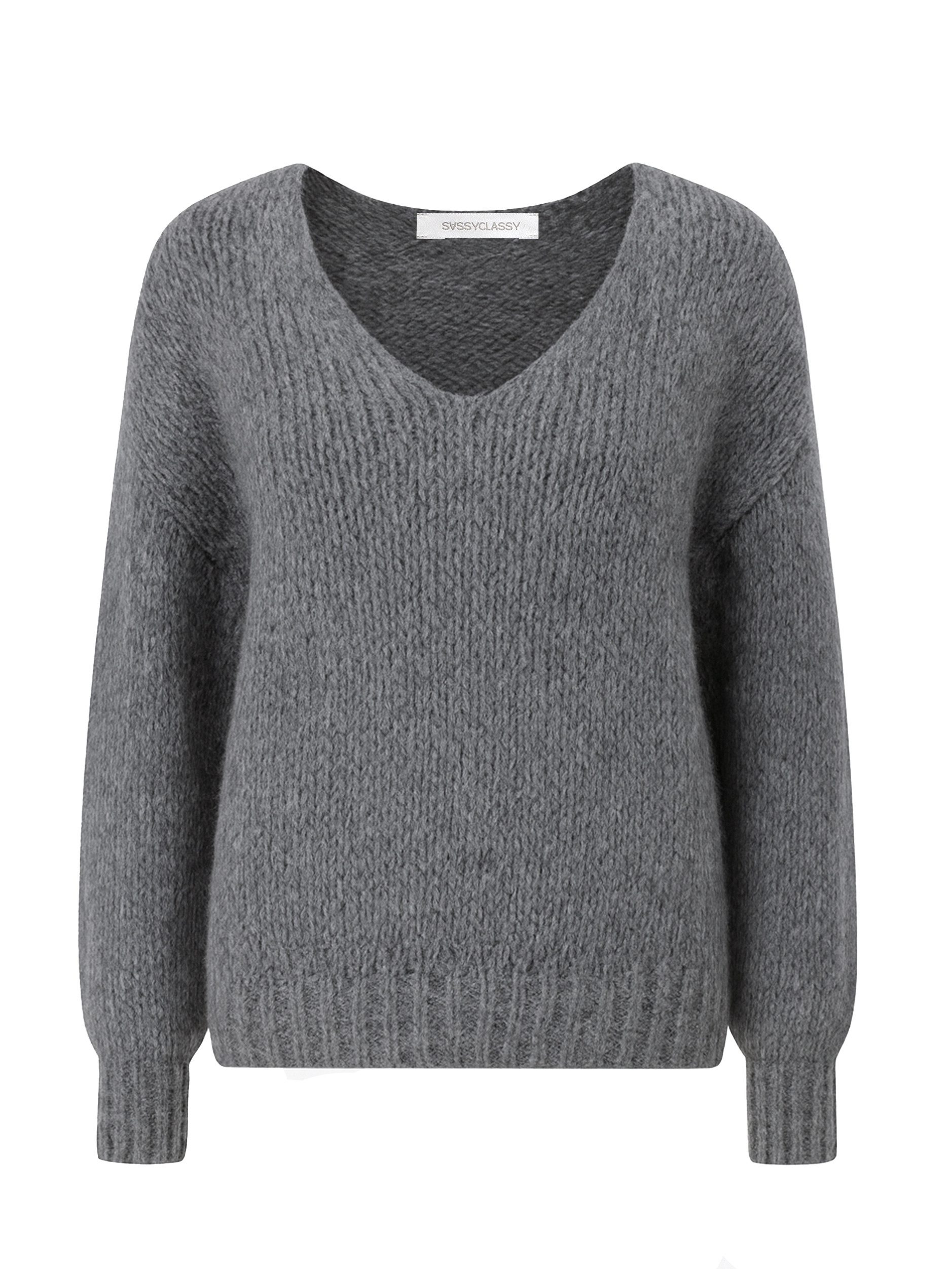 SASSYCLASSY Strickpullover Oversize Pullover mit V-Ausschnitt für Damen Wei günstig online kaufen