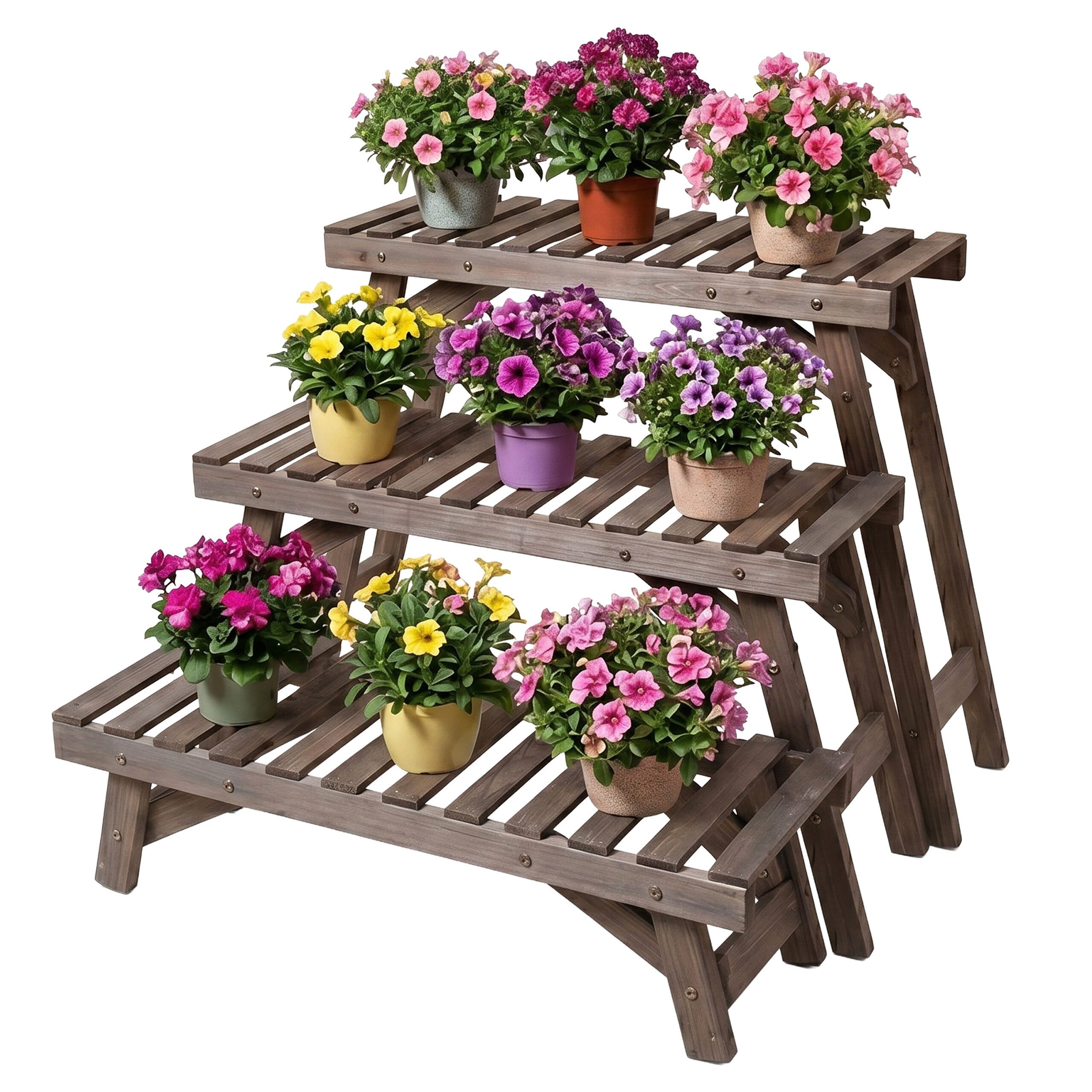 relaxdays Pflanzentreppe Blumenständer 3-teiliges Set (3 St), braun