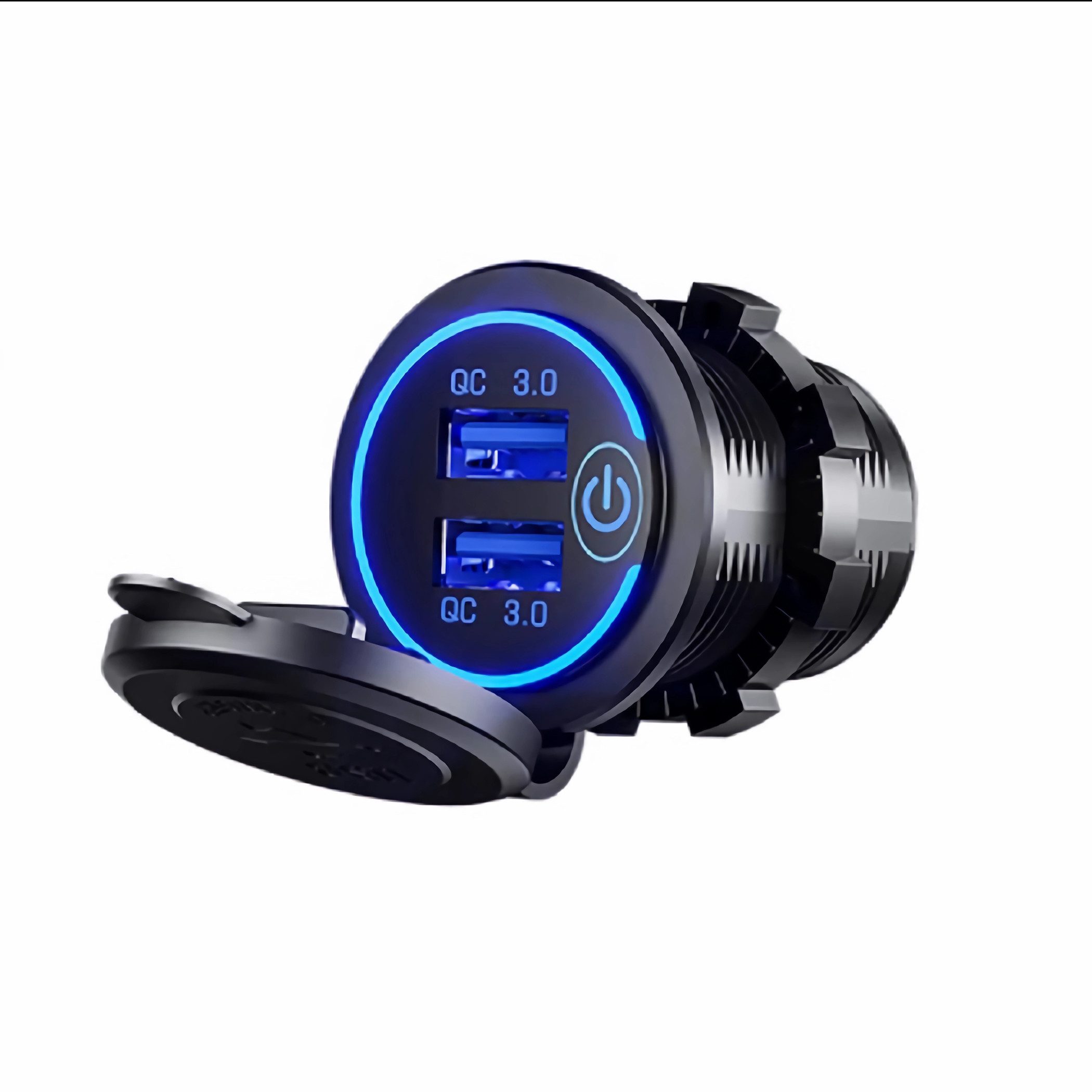Bolwins N21 Wasserdicht Zigarettenanzünder 2x USB Steckdose QC3.0 mit Schalter KFZ-Netzteil (QC3.0 Schnellladung, Dual-USB, 36W, Touch-Schalter, 12–24V kompatibel)