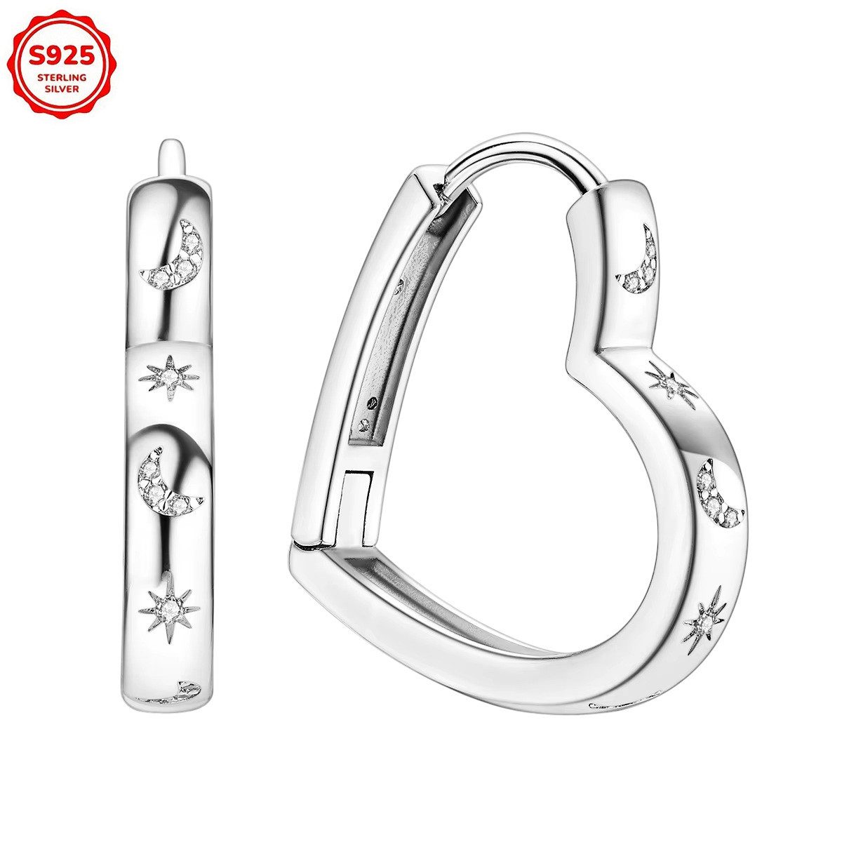 Taffstyle Paar Creolen Herz Ohrringe Creolen 925 Sterling Silber Edel Mond günstig online kaufen