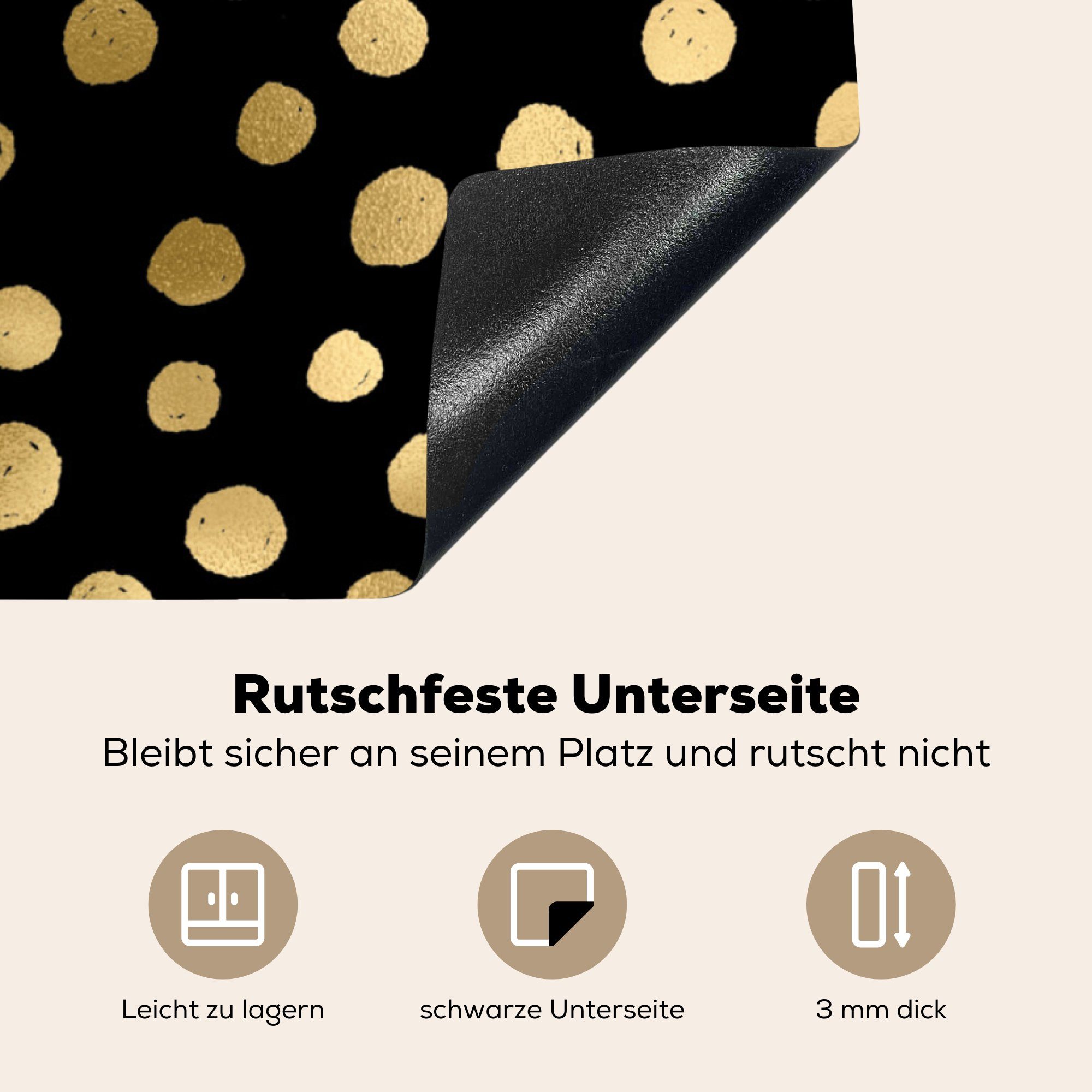 Vinyl, Arbeitsplatte cm, (1 MuchoWow Ceranfeldabdeckung, Gold, Punkte 78x78 für - tlg), - küche Herdblende-/Abdeckplatte Muster