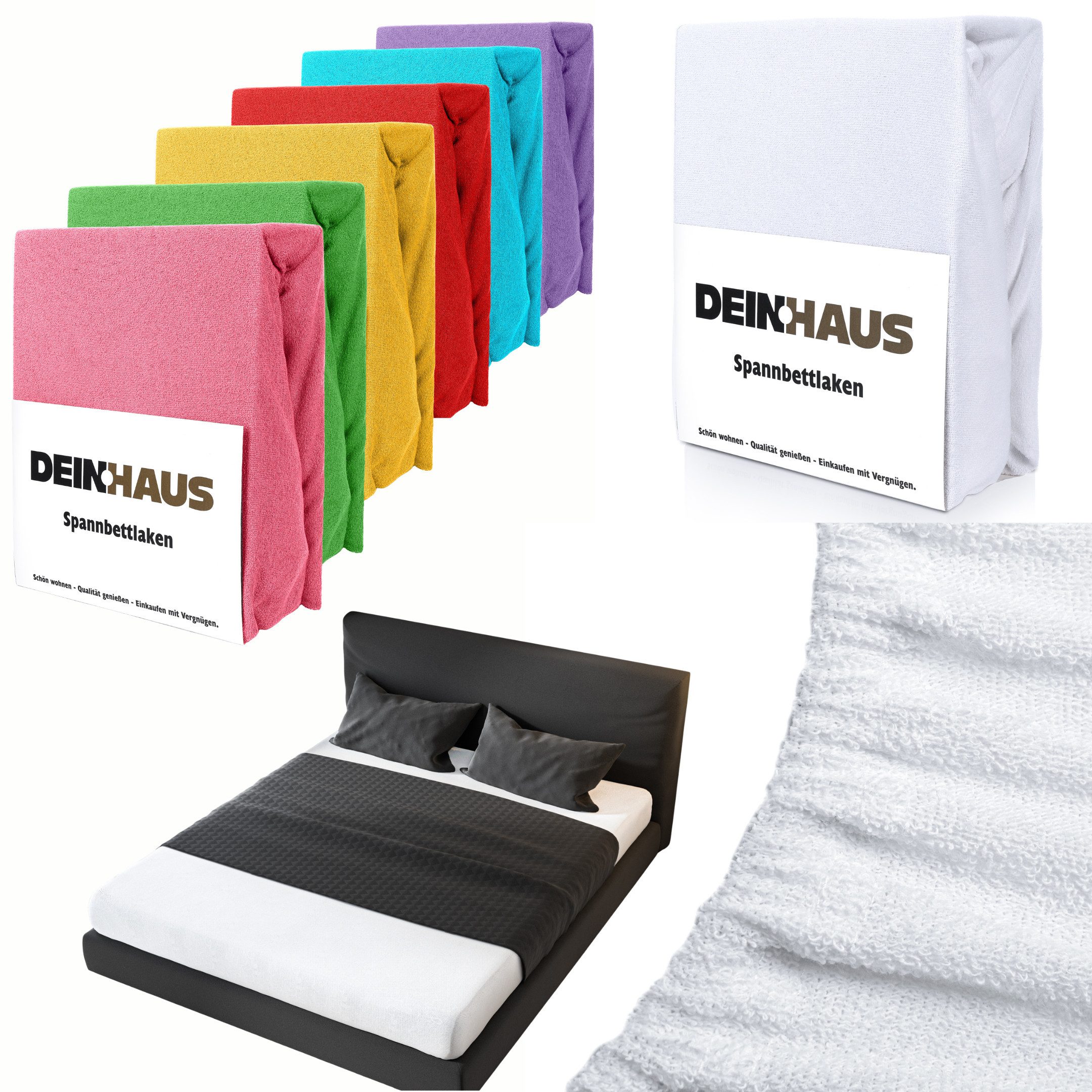 DH DEIN . HAUS Spannbettlaken Frottee SOFT, Baumwolle, Gummizug: rundum, (1 Stück), weich saugfähig atmungsaktiv Rundumgummi formstabil bis 20 cm