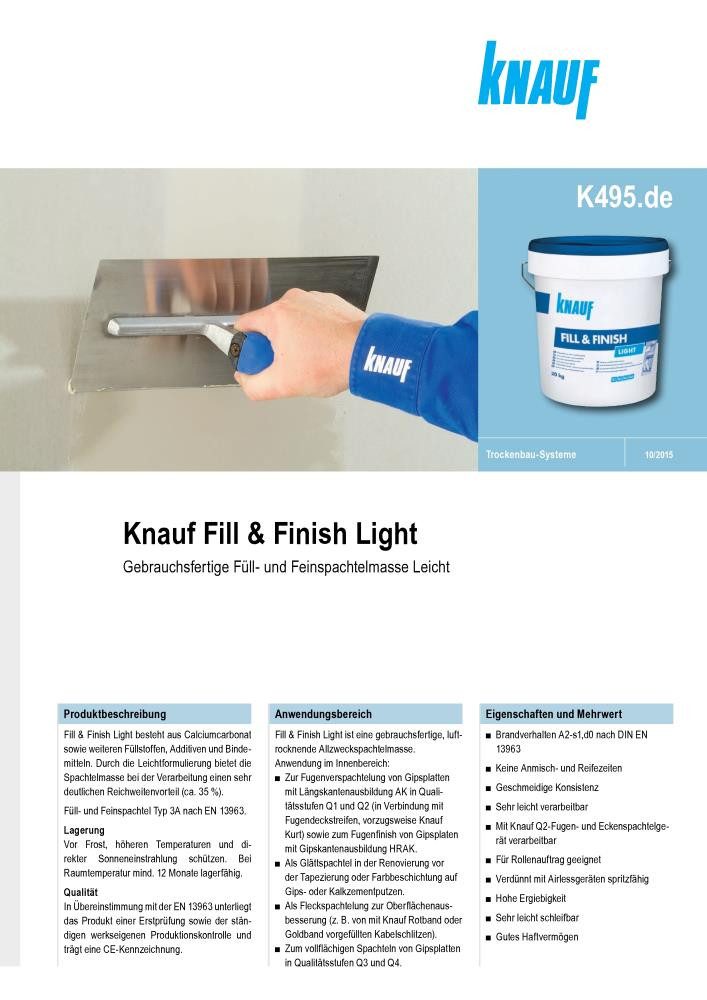 KNAUF Spachtelmasse Knauf Sheetrock Fill & Finish Light Fugenfüller Spachte günstig online kaufen