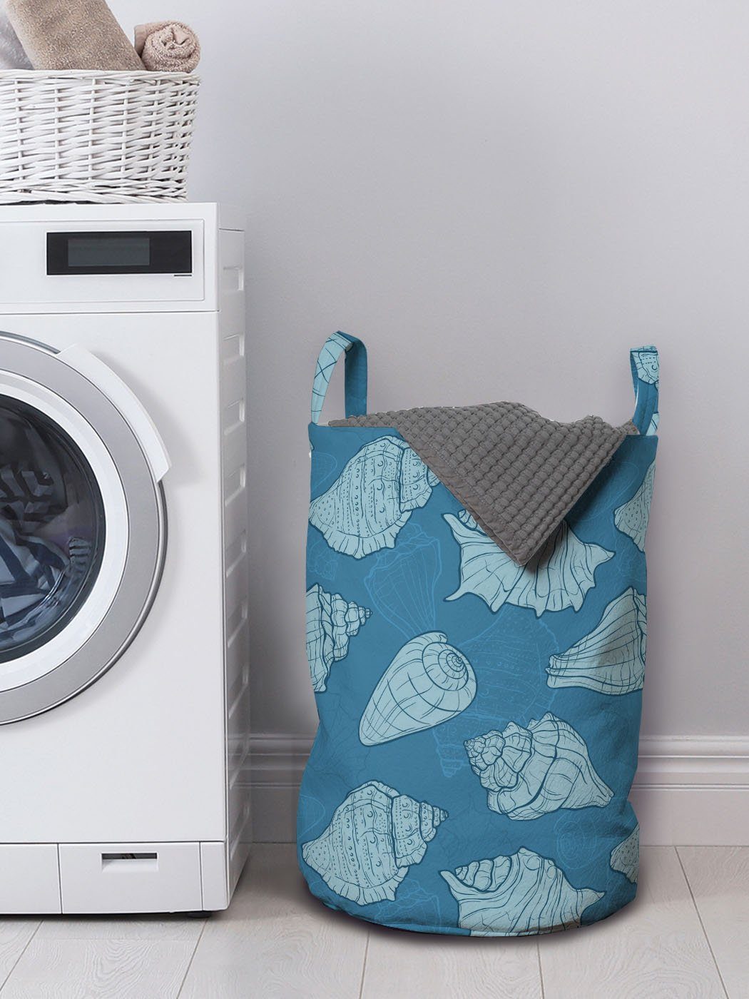 Muscheln Wäschesäckchen Waschsalons, mit Abakuhaus Griffen Shells Kreative Nautical Wäschekorb für Kordelzugverschluss