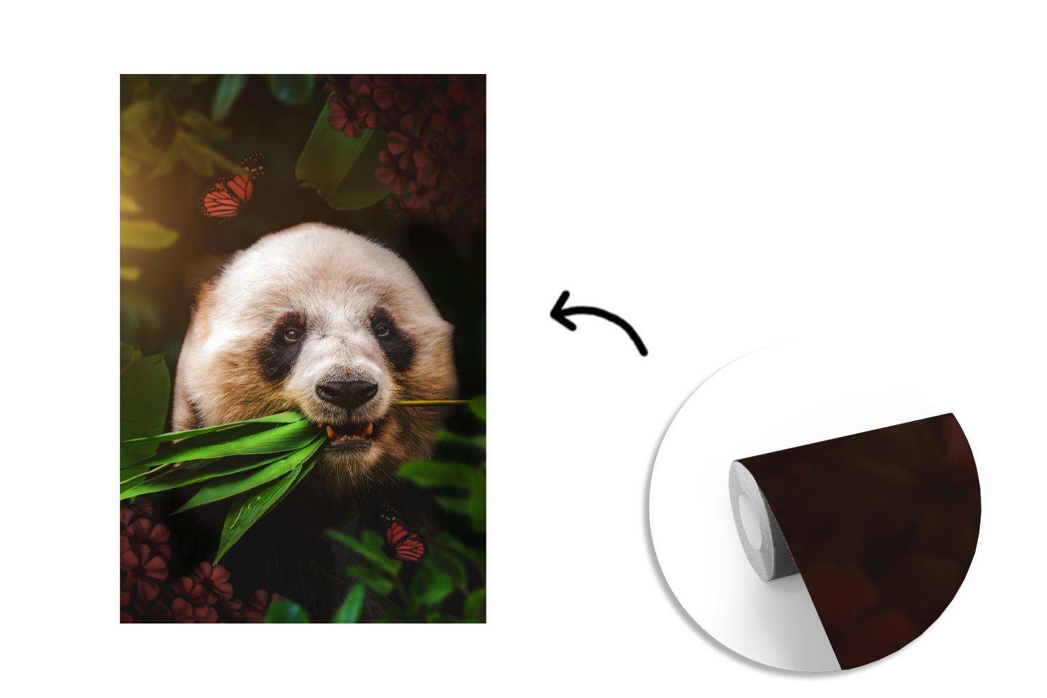 MuchoWow Fototapete (3 Panda St), - für Tapete - Wandtapete Dschungel, bedruckt, Montagefertig Wohnzimmer, Vinyl Schmetterling Matt