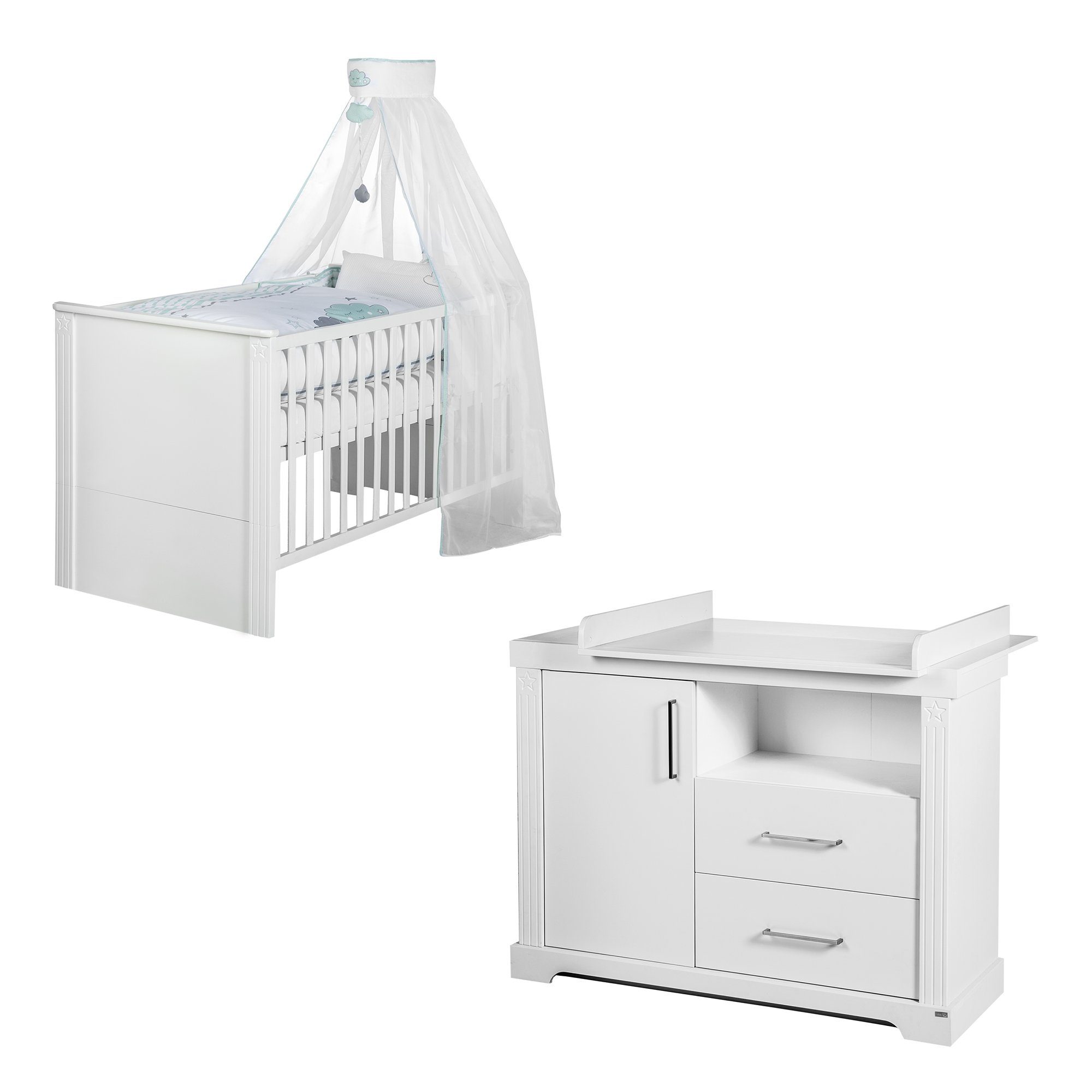 Babymöbel-Set Maxi - Babybett 70 x 140 & Wickelkommode