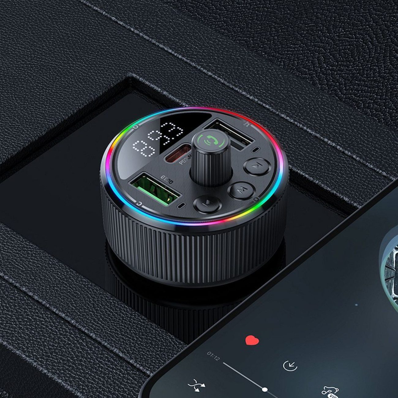 hoco. E82 KFZ-Transmitter Kfz-Stecker (12–24 V) zu USB-A, USB-C, Bluetooth-FM-Transmitter mit Schnellladefunktion (PD/QC 3.0)