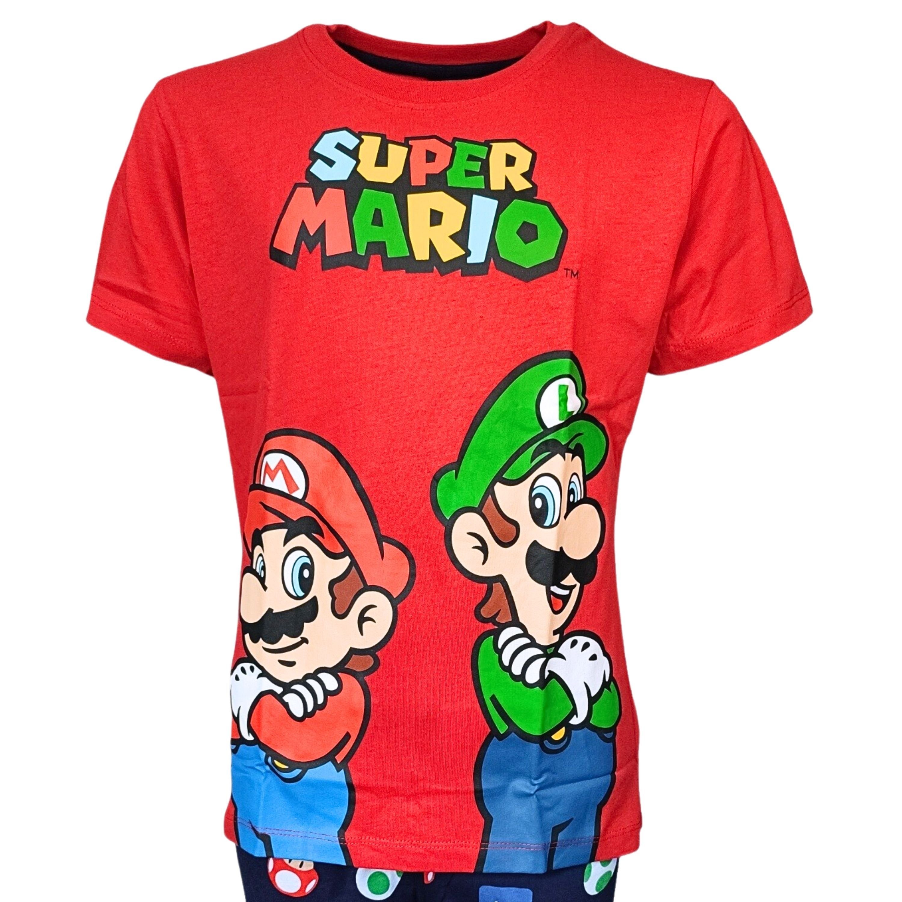 Mario tlg) kurz Jungen - Super Rot Pyjama Gr. Mario Shorty 104-140 Schlafanzug (2 Kinder cm & Set Luigi