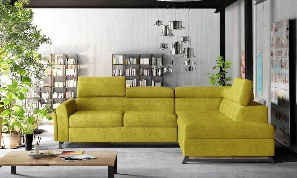 Designer Textil Polster Sofa Wohnlandschaft Ecksofa, JVmoebel Garnitur Ecksofa Gelb Couch