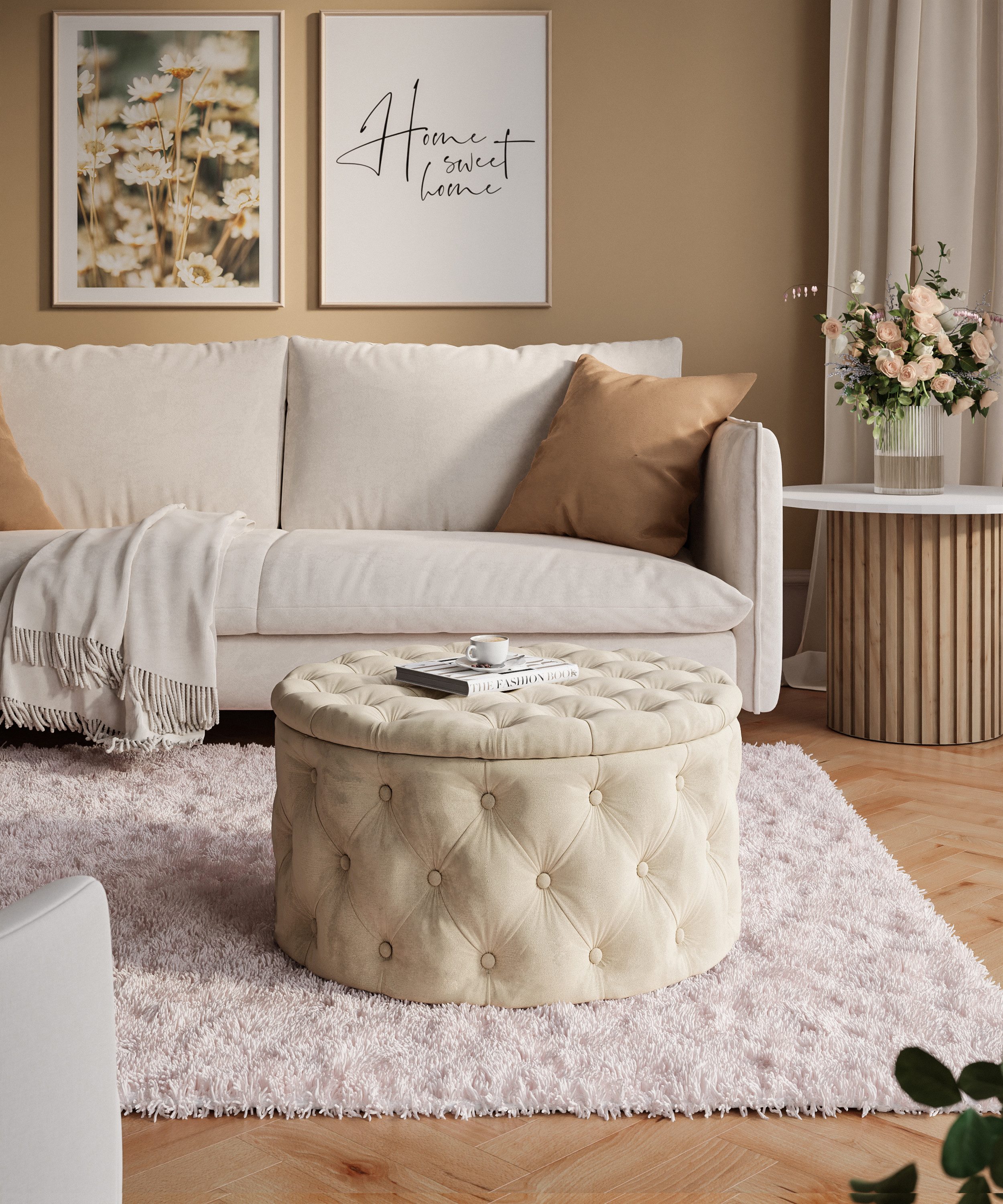 Lookway Hocker CHESTERFIELD runder gesteppter mit Staufach (1x Hocker), Durchmesser: ø70 cm – Bild 3 von 5