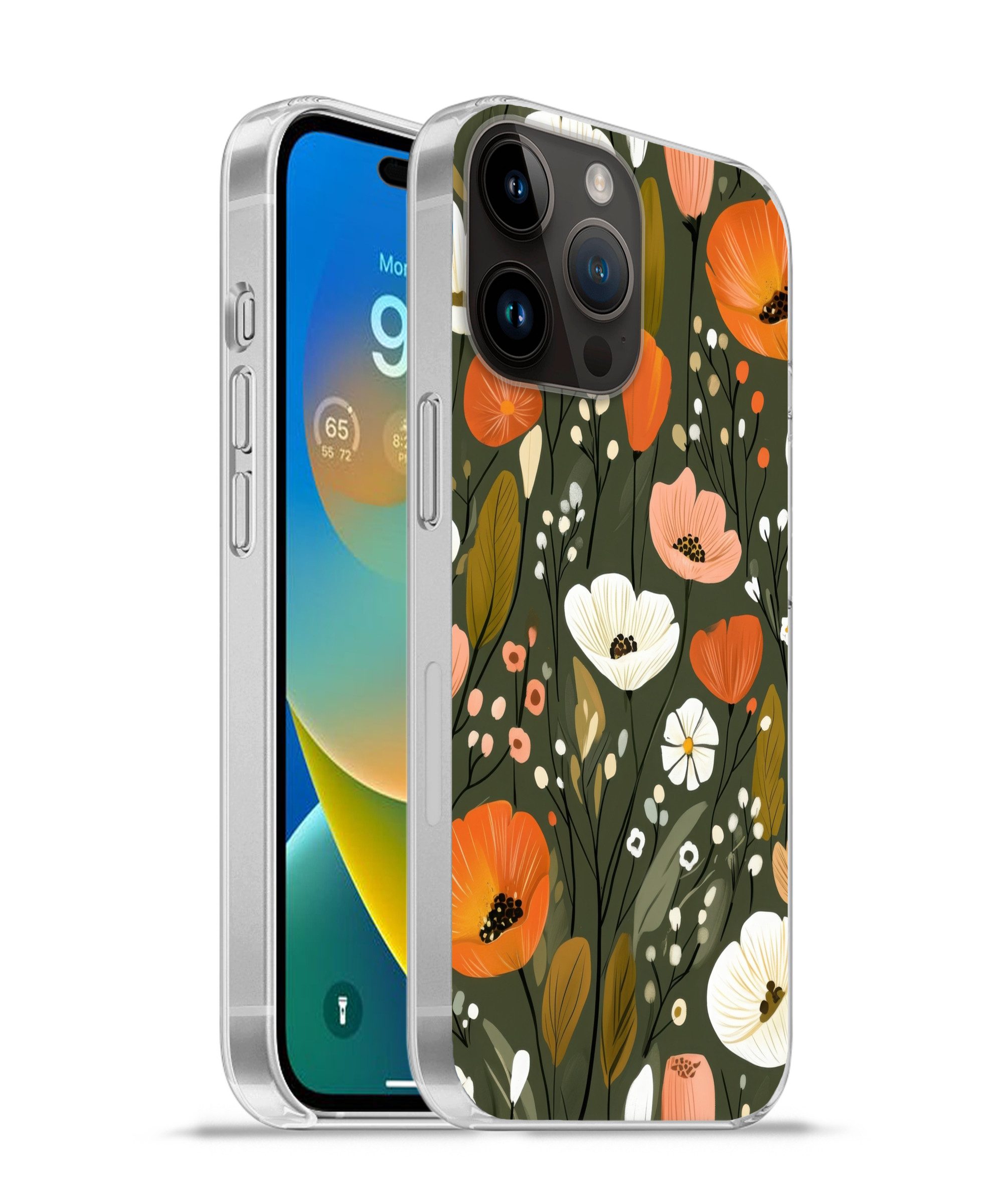 MuchoWow Handyhülle für Apple iPhone 14 Pro Blumen - Illustration - Grün, Smartphone-Bumper, Print, Handy Schutzhülle Dünn
