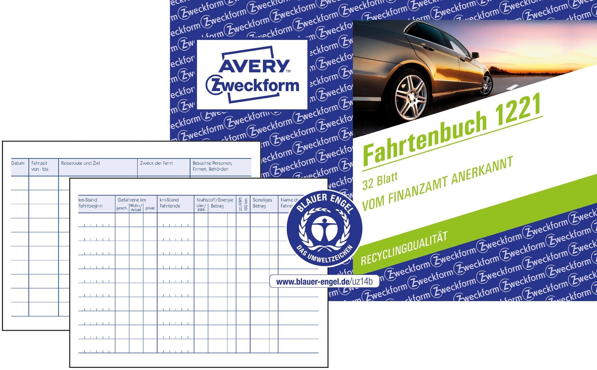Avery Zweckform Formularblock Fahrtenbuch PKW A6 quer RC 64 Seiten (für 310 Fahrten)