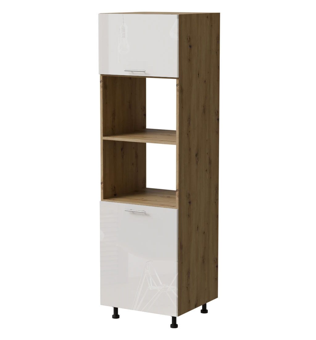 Feldmann-Wohnen Backofenumbauschrank Essen (D14/RU/60/207, 1 Klappe, 2 Gerätefächer, 1 Tür, 1-St., moderne Optik, Acrylfronten mit Glaseffekt) Eiche Artisan / weiß Hochglanz