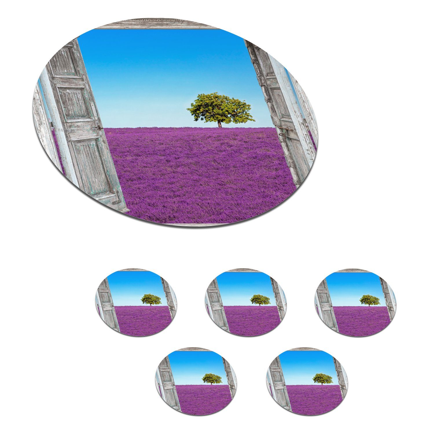 MuchoWow Glasuntersetzer Blumen - Lavendel - Ansicht, Zubehör für Gläser, 6-tlg., Getränkeuntersetzer, Tassenuntersetzer, Korkuntersetzer, Tasse, Becher