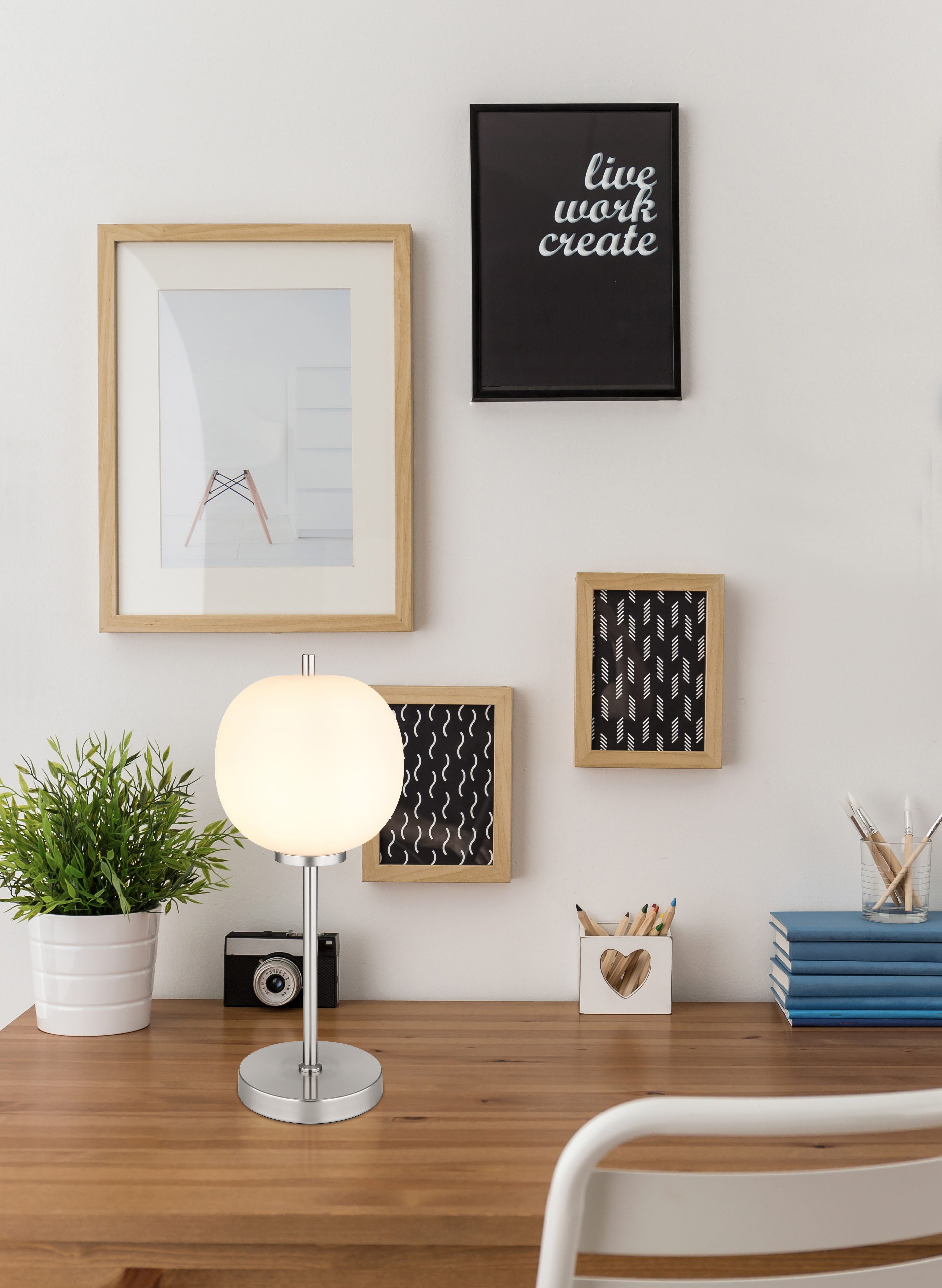 GLOBO LIGHTING Tischleuchte BLACKY I, ohne Leuchtmittel, Tischlampe Glas opal DM 18,5cm Schlafzimmer Flur