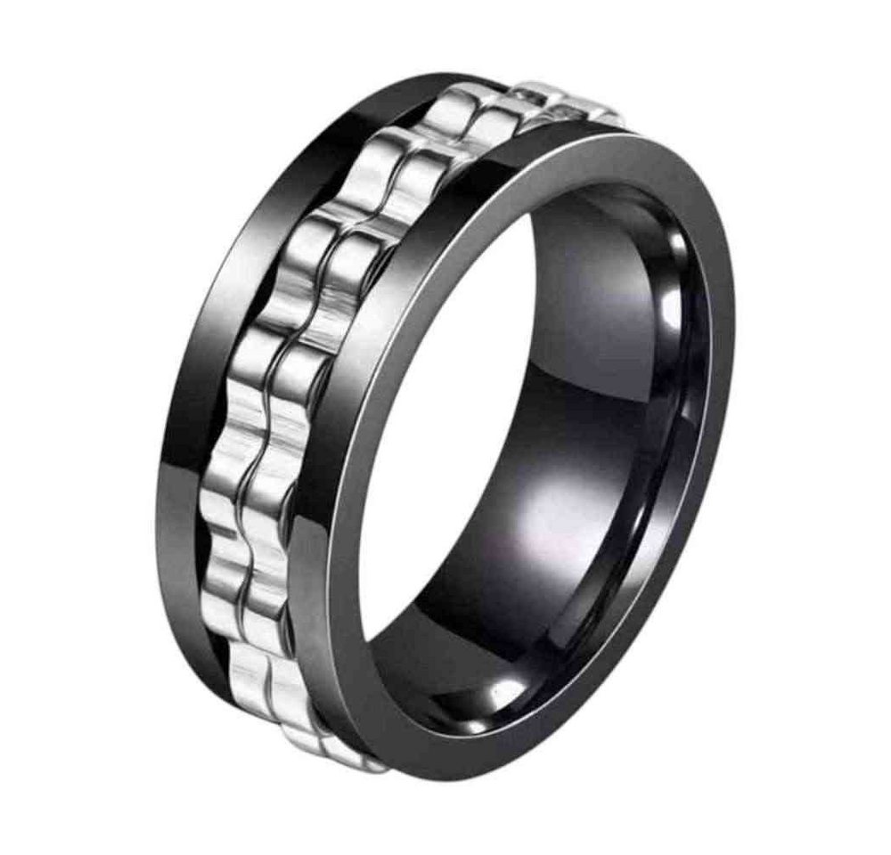 Taffstyle Fingerring Herrenring Edelstahl drehbar Spinning Ring Ketten Fidget Fingerring (Moderner Edelstahl Herrenring mit beweglichem Kettenelement im markanten Design – stilvoller Schmuck mit besonderer Drehfunktion)