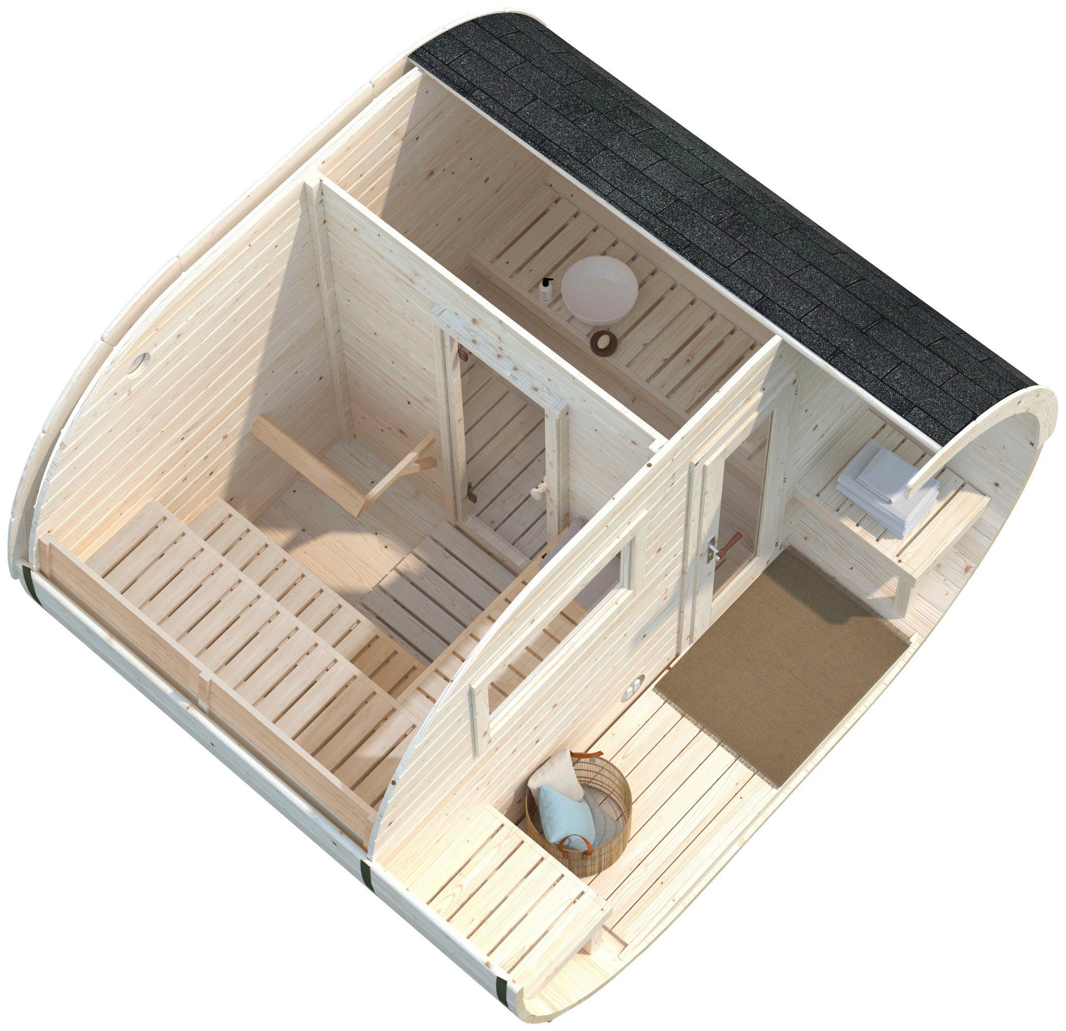 Palmako Fasssauna, BxTxH: 333 x 273 x 250 cm, 4,2 mm, 1,3 + 1,5 m², BxT: 333 x 273 cm