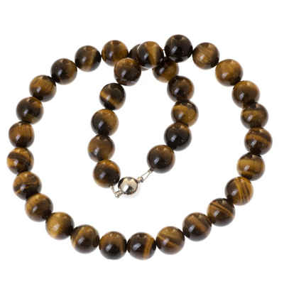 Bella Carina Perlenkette Kette mit Tigerauge Perlen 12 mm, Magnetverschluss