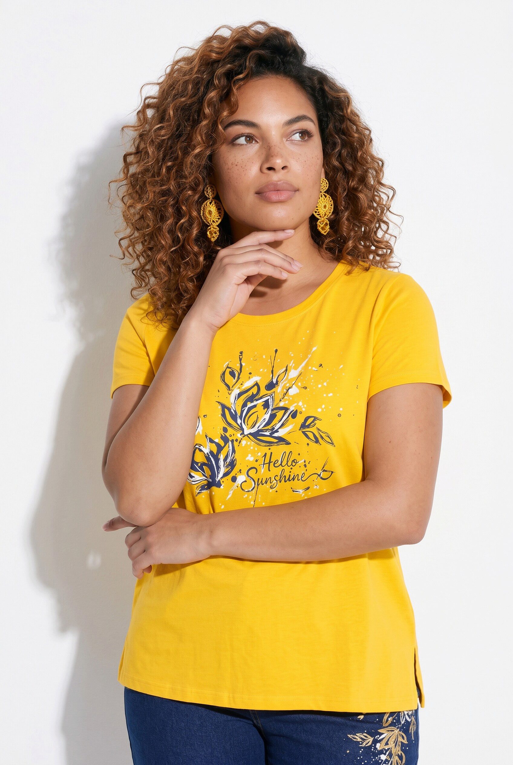 Angel of Style T-Shirt T-Shirt A-Linie Blumen-Motiv Halbarm
